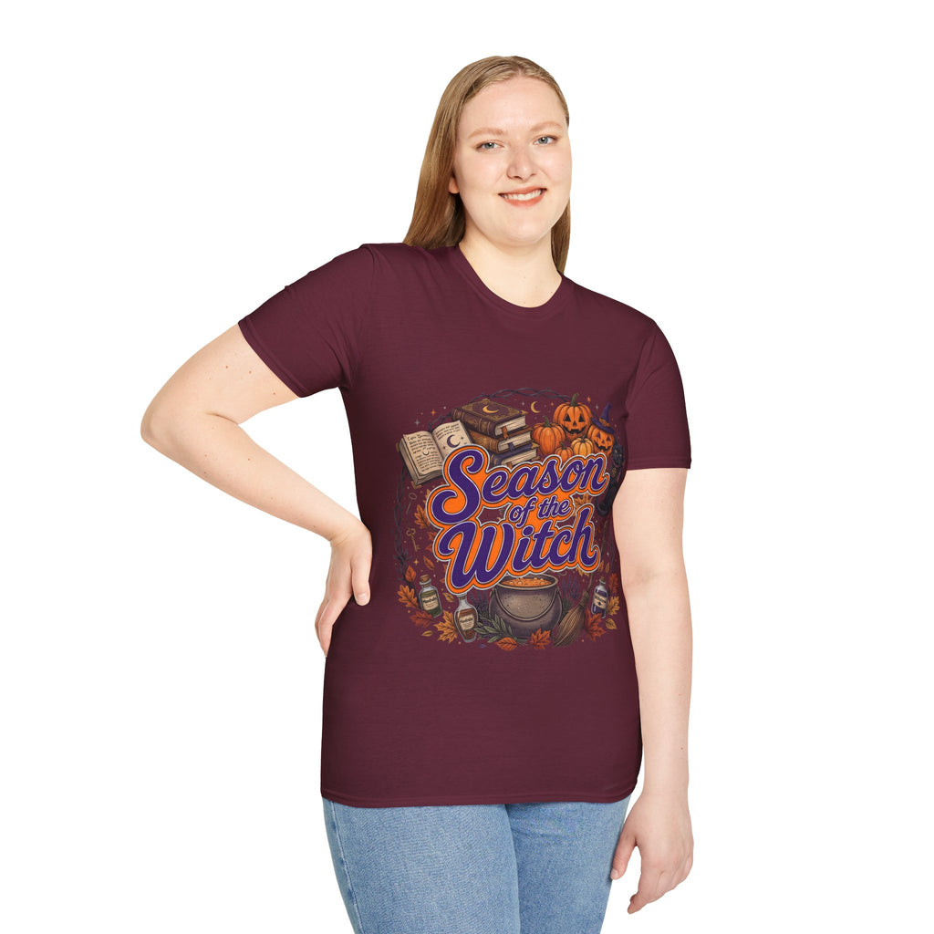 Season of the Witch Halloween T-Shirt — Pumpkin, Witch Hat & Spellbook Tee