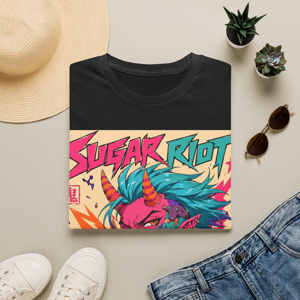 Sugar Riot T‑Shirt — Colorful Punk Unicorn Candy Skull Graphic Tee