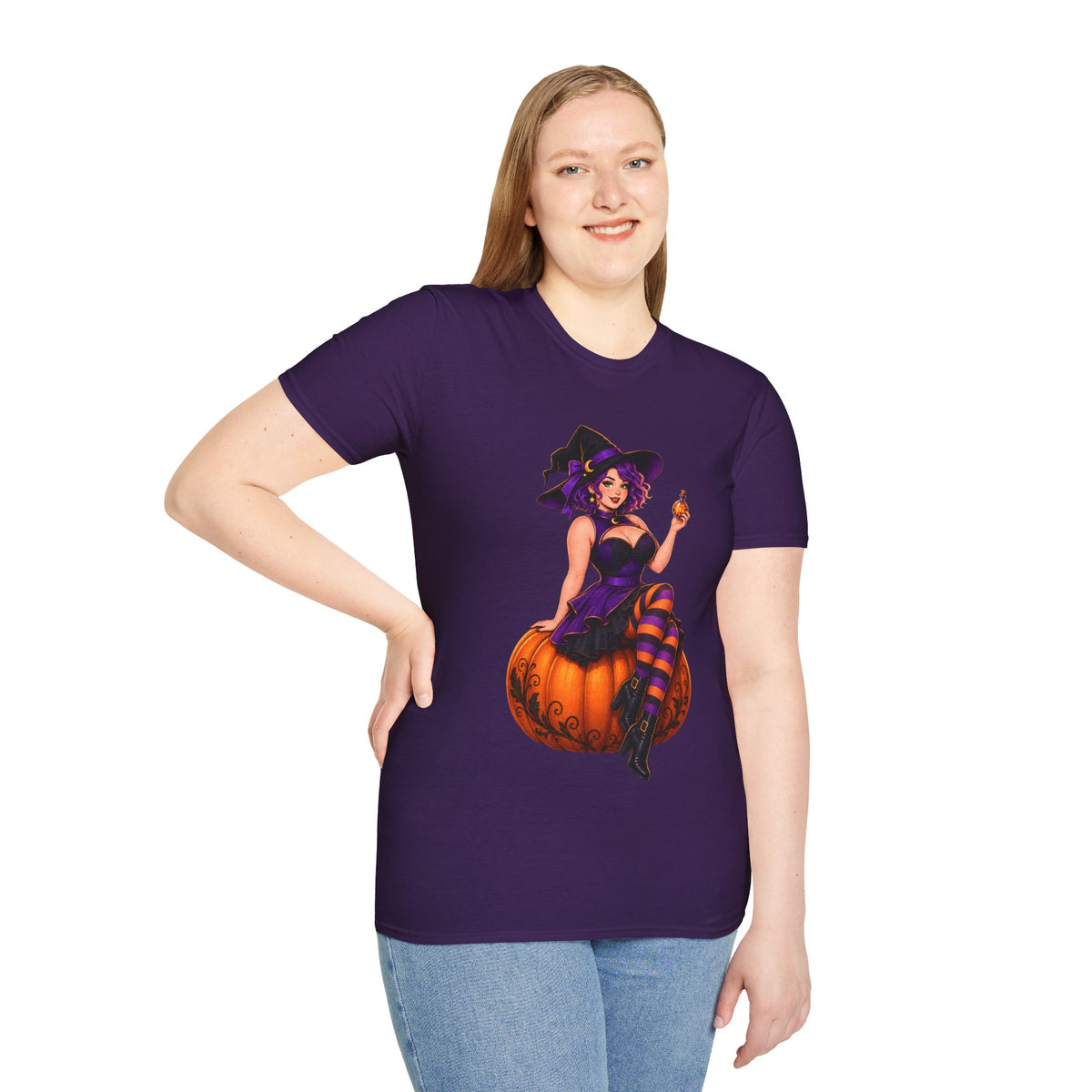 Witchy Halloween Pumpkin Witch T‑Shirt