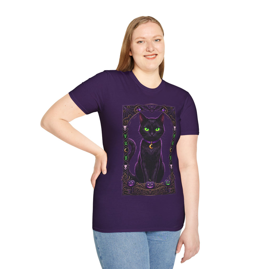 Mystic Black Cat T‑Shirt — Glowing Green Eyes Witchy Tee