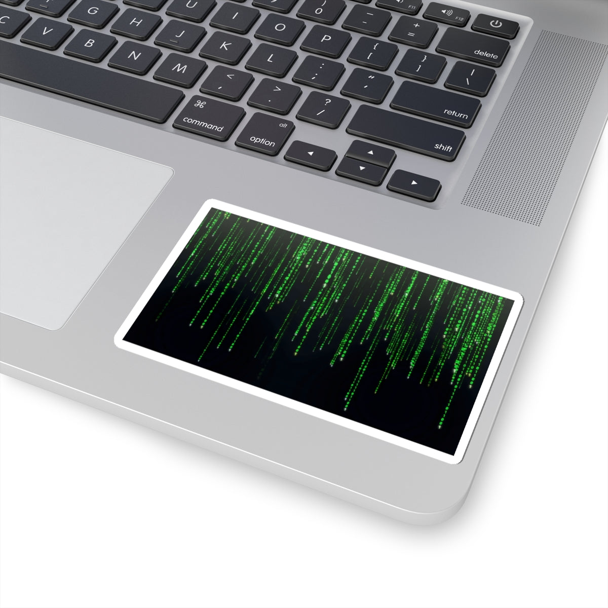 Matrix Code Kiss-Cut Sticker — Green Digital Rain Laptop Decal