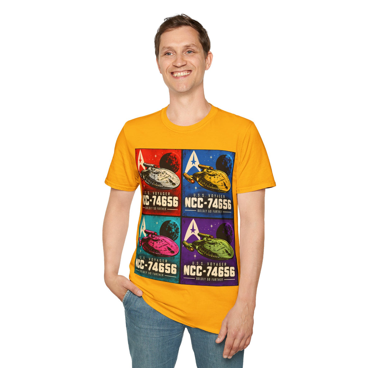 Starship Pop Art T-Shirt — U.S.S. Voyager NCC-74656 Retro Sci‑Fi Tee