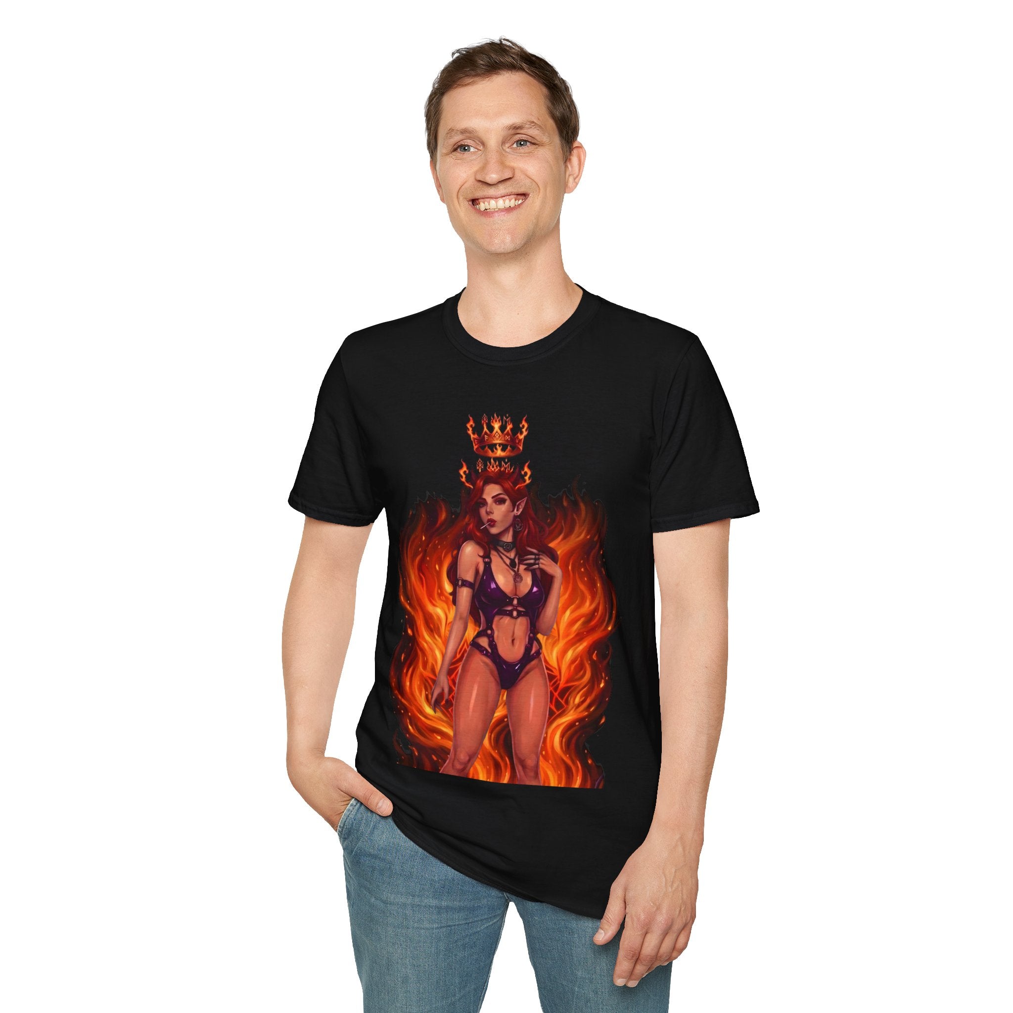 Flaming Witch Queen Graphic T-Shirt - Fire Witch Illustration Tee