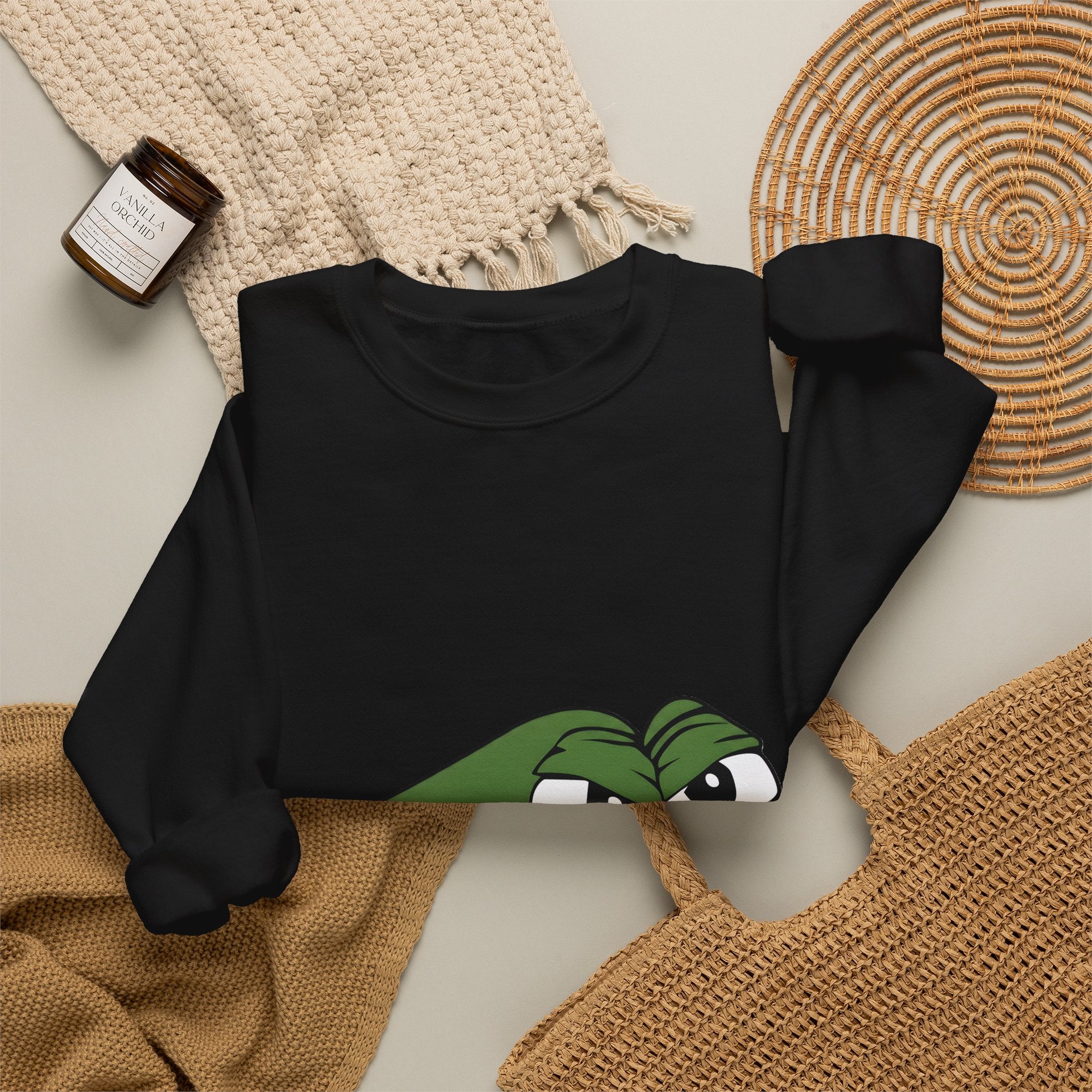 Pepe Meme Crewneck Sweatshirt — Grumpy Frog Graphic Pullover