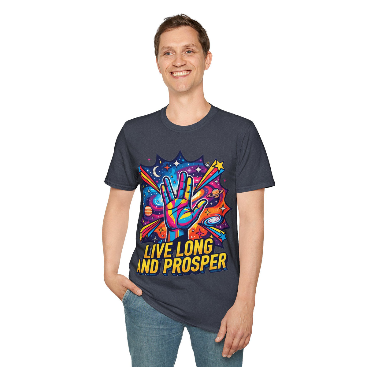 Live Long and Prosper T-Shirt — Colorful Space Vulcan Salute Tee