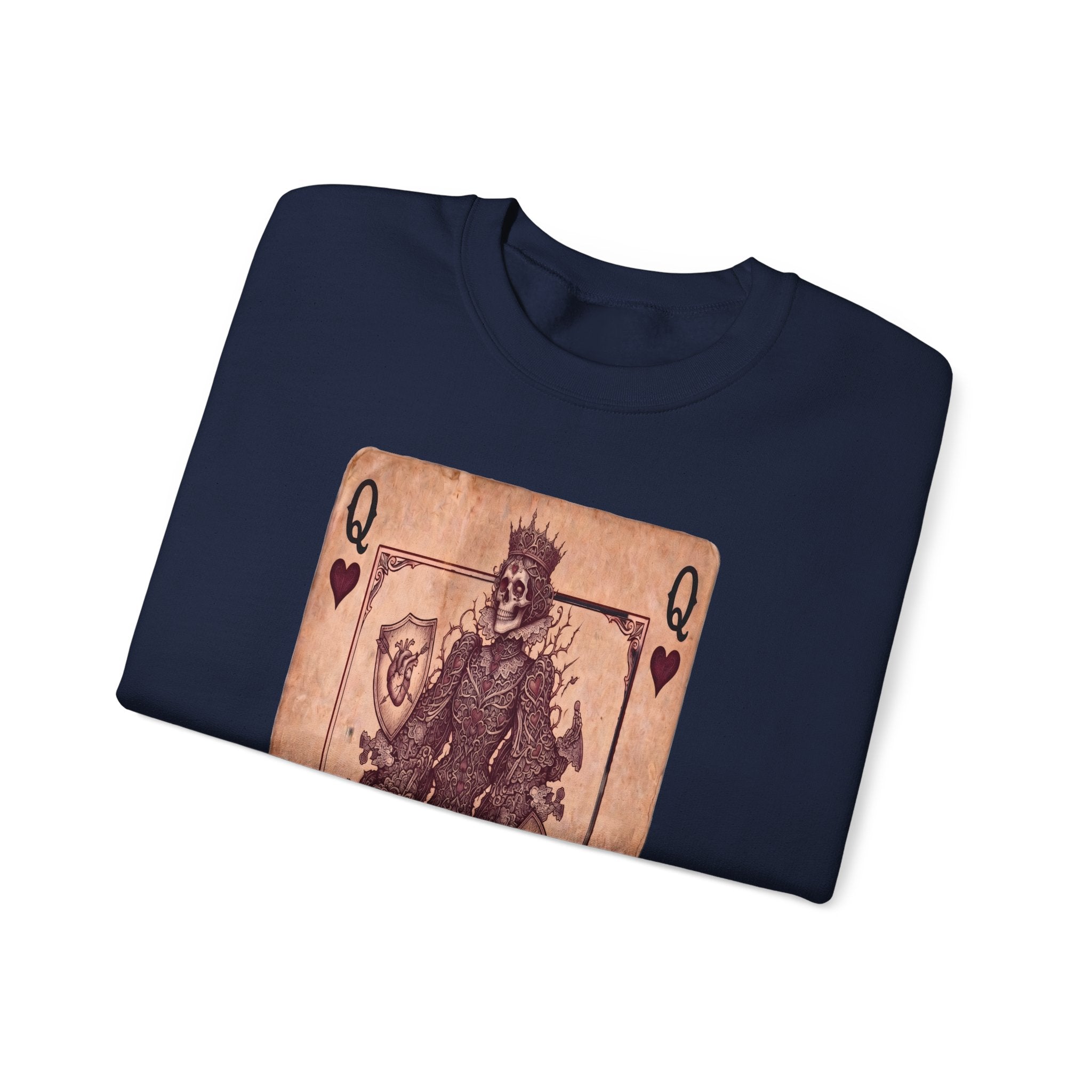 Queen of Hearts Playing Card Sweatshirt — Vintage Gothic Card Graphic
