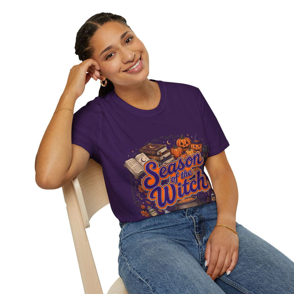 Season of the Witch Halloween T-Shirt — Pumpkin, Witch Hat & Spellbook Tee