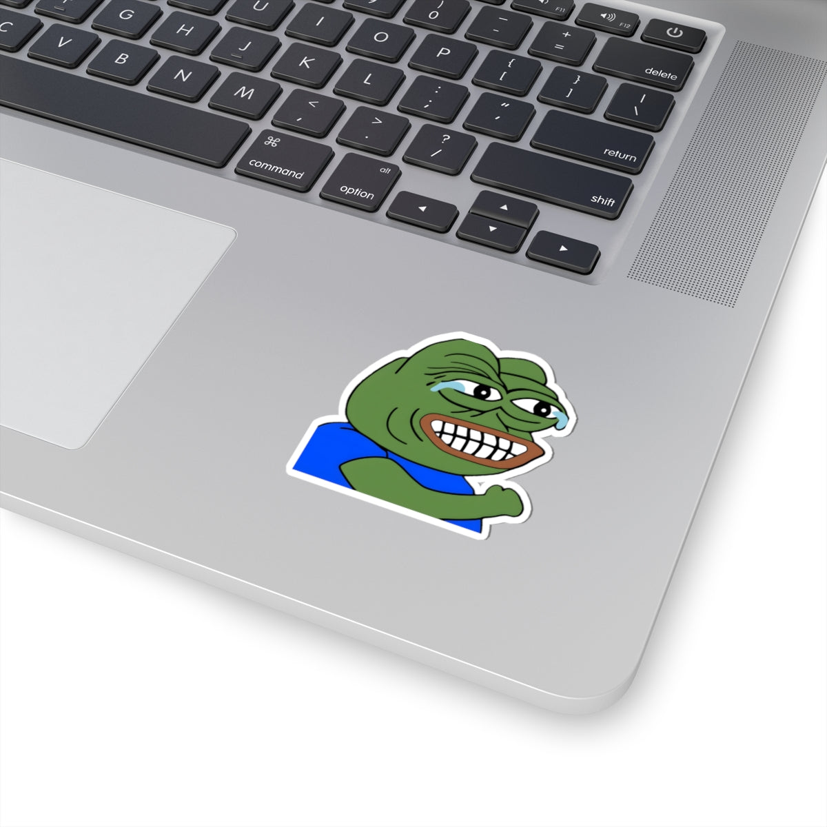 Sad Grin Frog Sticker — Pepe Emotion Meme Kiss-Cut Sticker