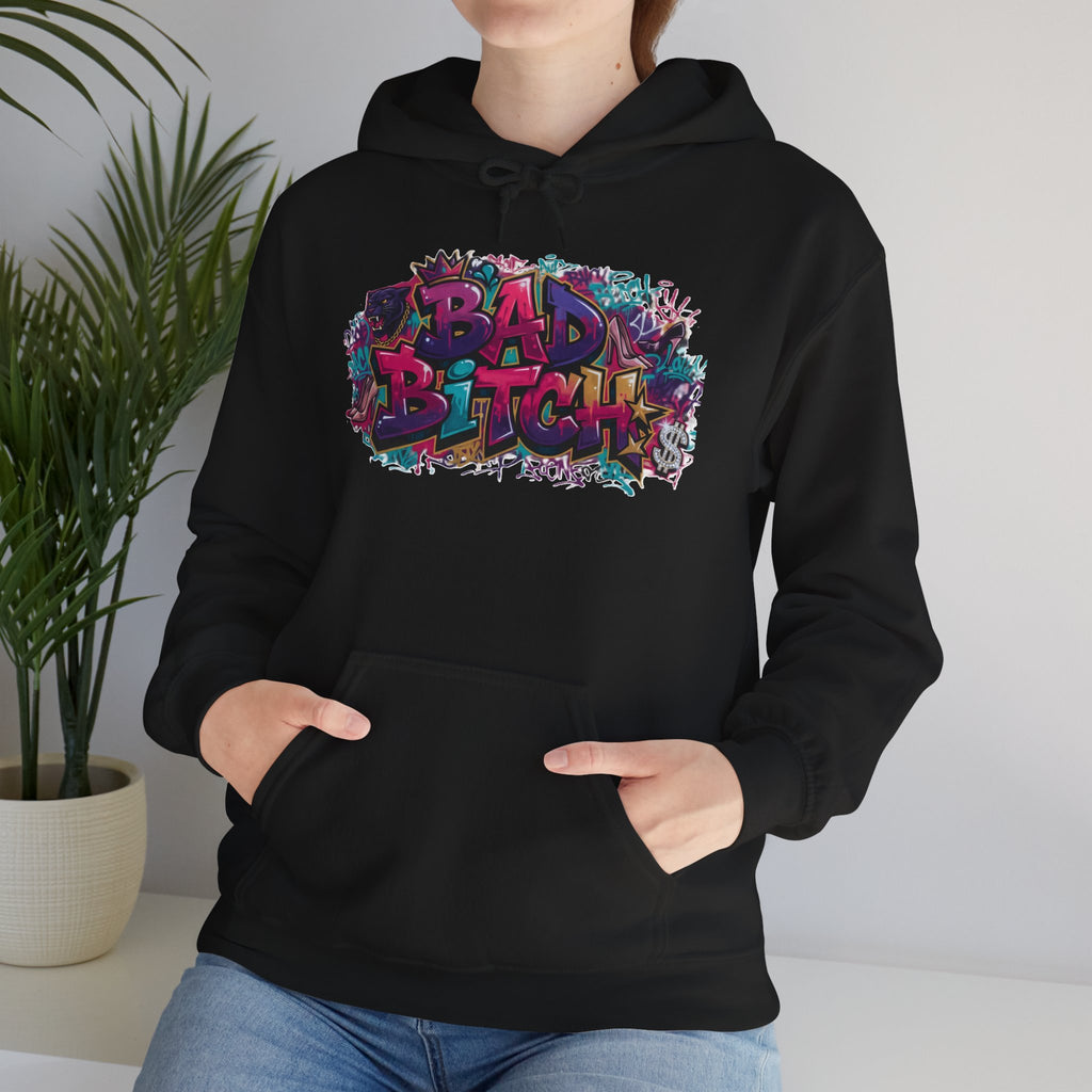 Graphic Hoodie — 'Bad Bitch' Colorful Graffiti Streetwear Pullover