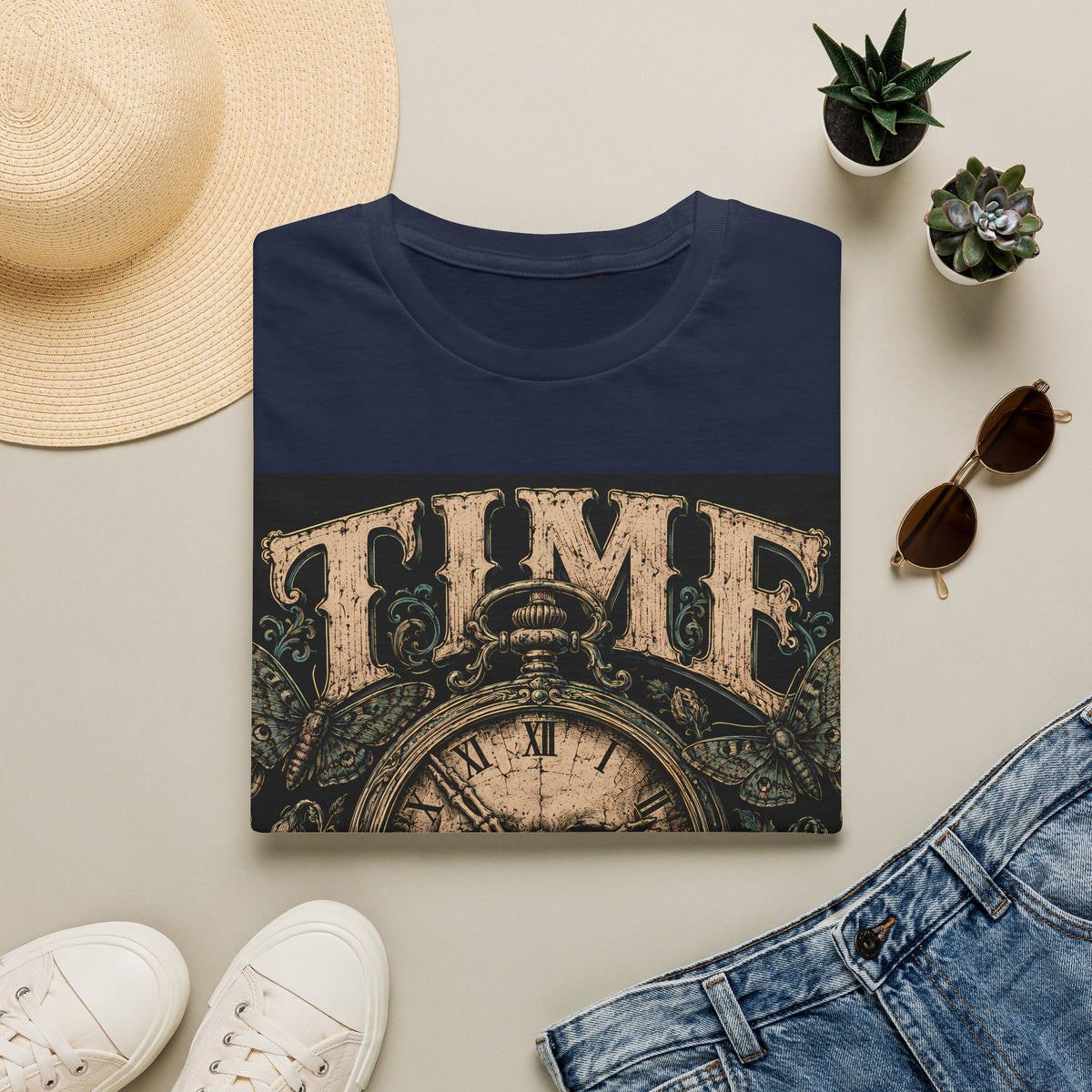 TIME Eats Everything T-Shirt — Vintage Clock & Skull Graphic Tee