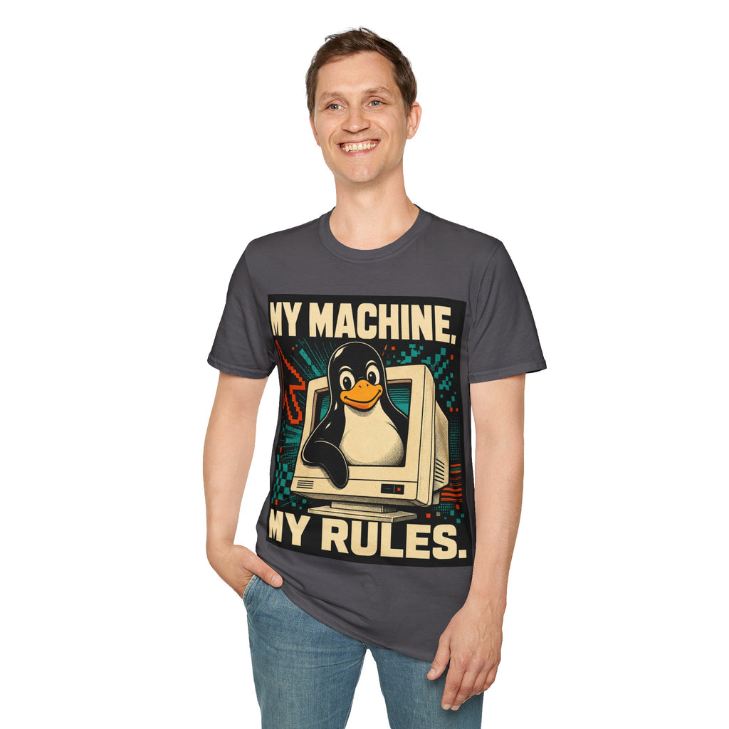 Retro Tux Penguin Tee — "My Machine, My Rules" Vintage Computer T-Shirt