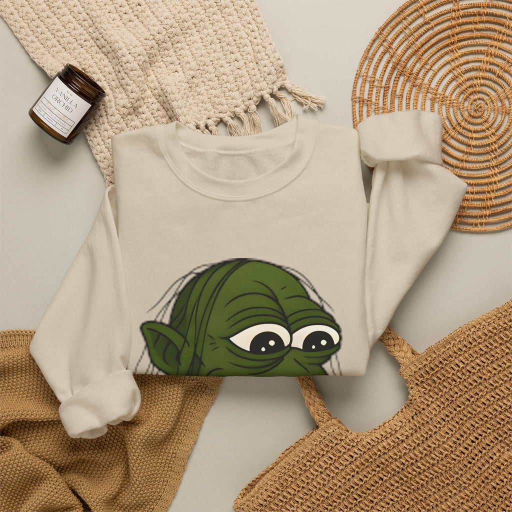 Crewneck Sweatshirt — Cartoon Goblin Holding Ring Graphic