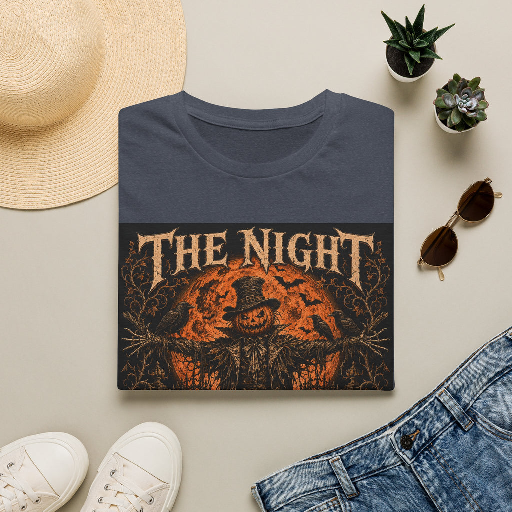 Halloween Scarecrow T-Shirt — "The Night Belongs To" Spooky Pumpkin Graphic