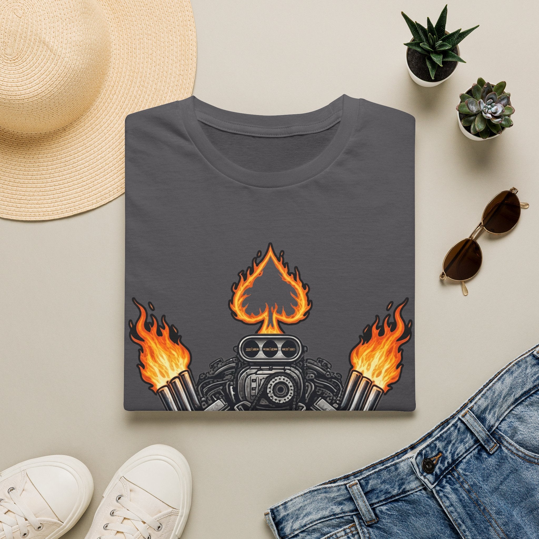 Flaming Ace Engine Motorhead Inspired T‑Shirt — Overkill Motorcycle Design