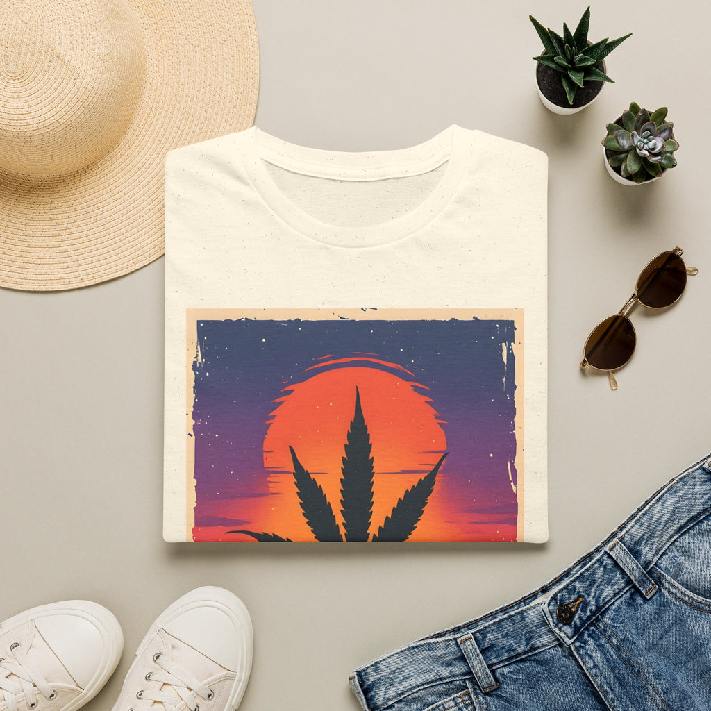 Cannabis Sunset T-Shirt — Retro Palm Leaf Marijuana Graphic Tee