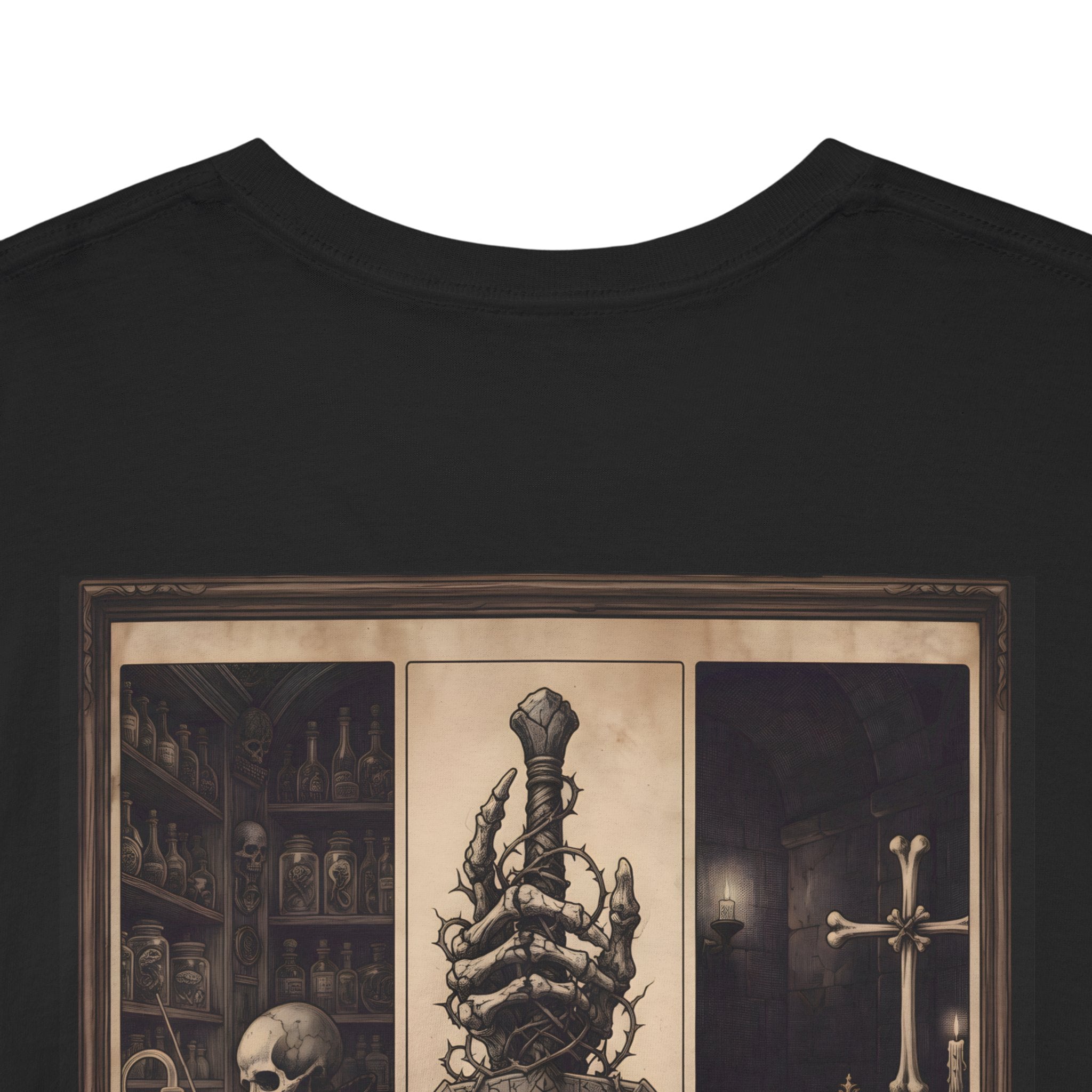 Gothic Triptych Tee — Dark Art Skeleton & Altar Graphic T-Shirt
