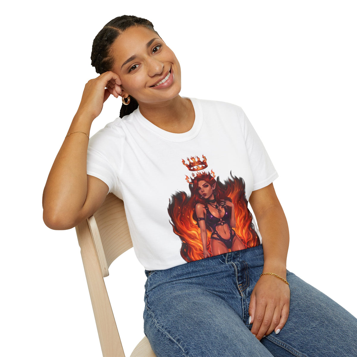 Flaming Witch Queen Graphic T-Shirt - Fire Witch Illustration Tee