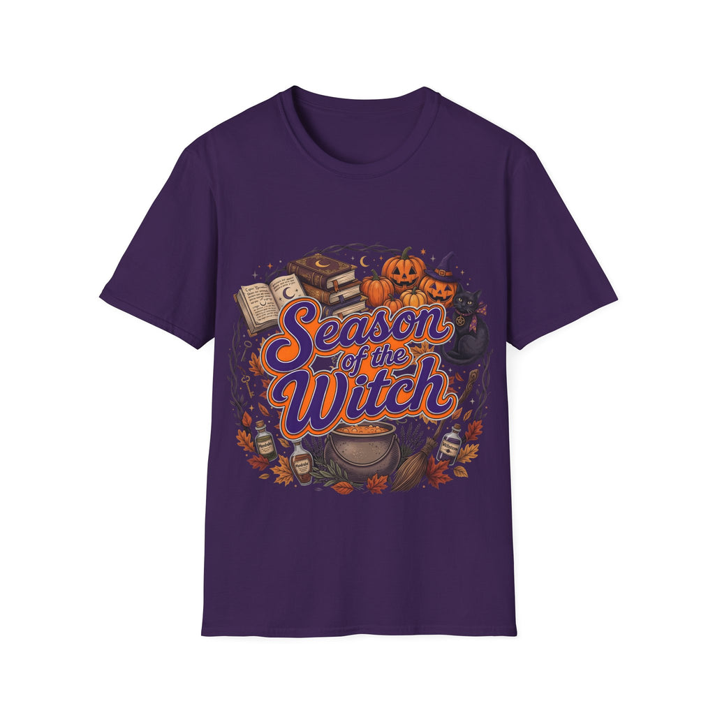 Season of the Witch Halloween T-Shirt — Pumpkin, Witch Hat & Spellbook Tee