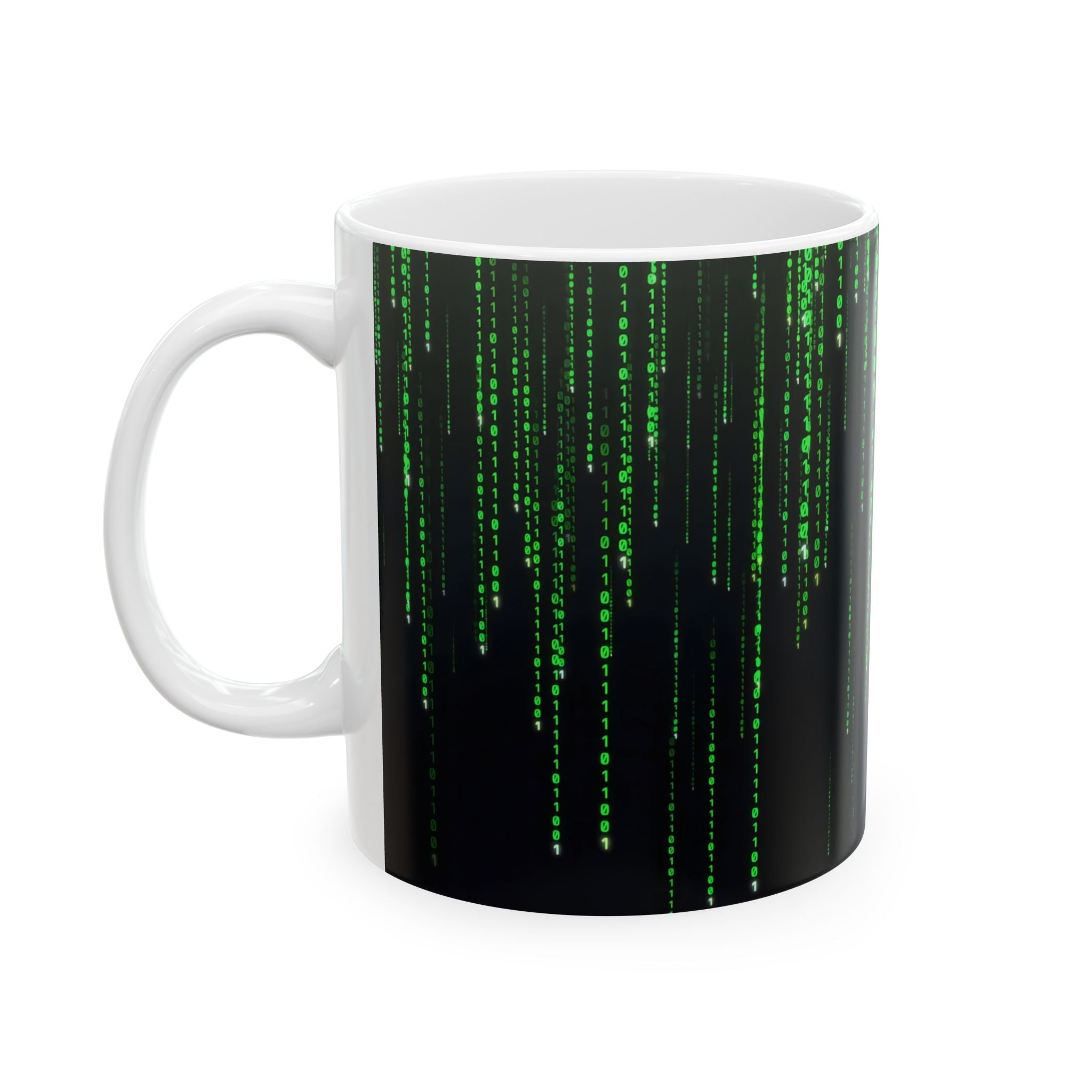 Matrix Code Ceramic Mug — Retro Hacker Green Rain Coffee Cup (11oz, 15oz)