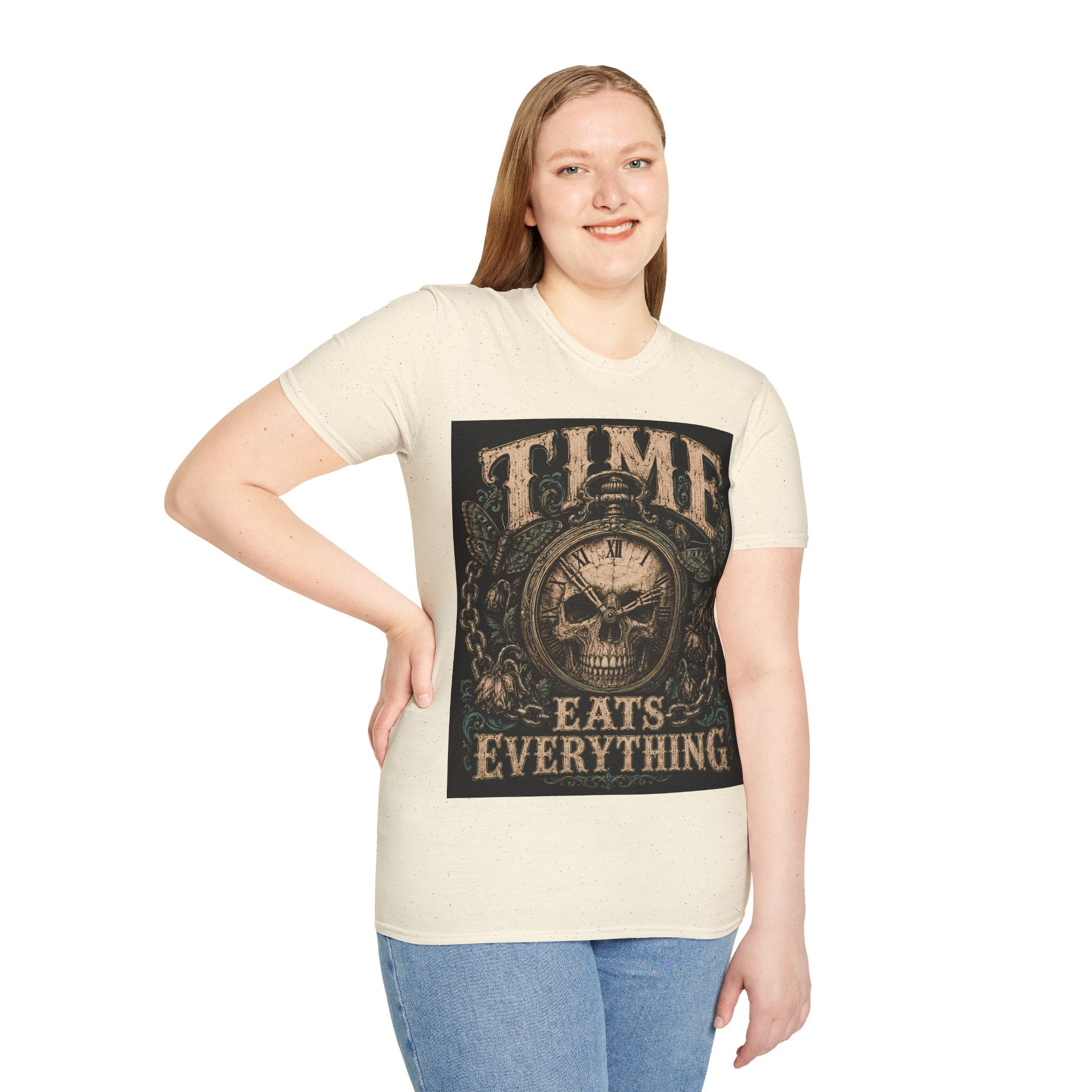 TIME Eats Everything T-Shirt — Vintage Clock & Skull Graphic Tee