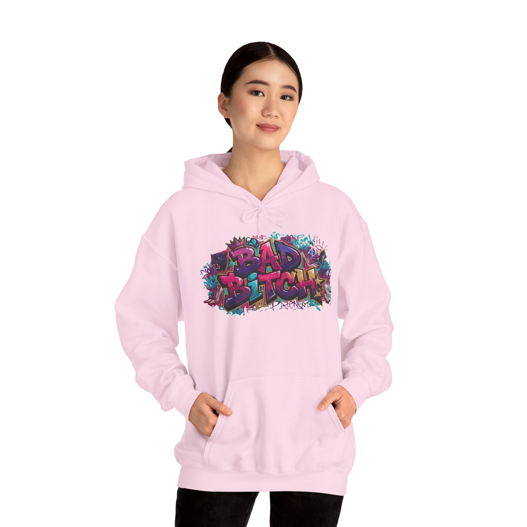 Graphic Hoodie — 'Bad Bitch' Colorful Graffiti Streetwear Pullover