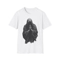 Hooded Figure Prayer T‑Shirt — Gothic Mystical Graphic Tee