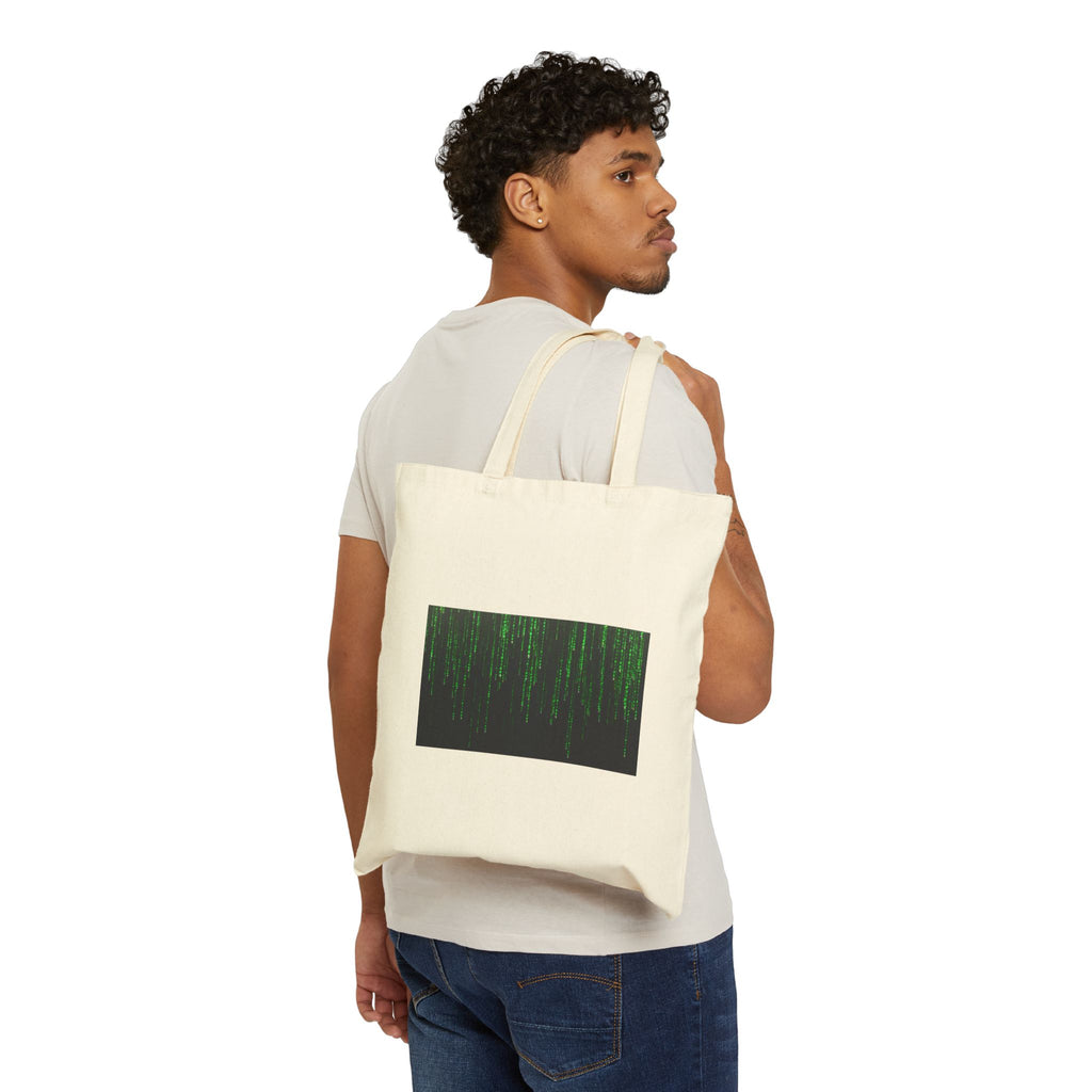 Matrix Code Canvas Tote Bag — Green Digital Rain Laptop & Grocery Tote
