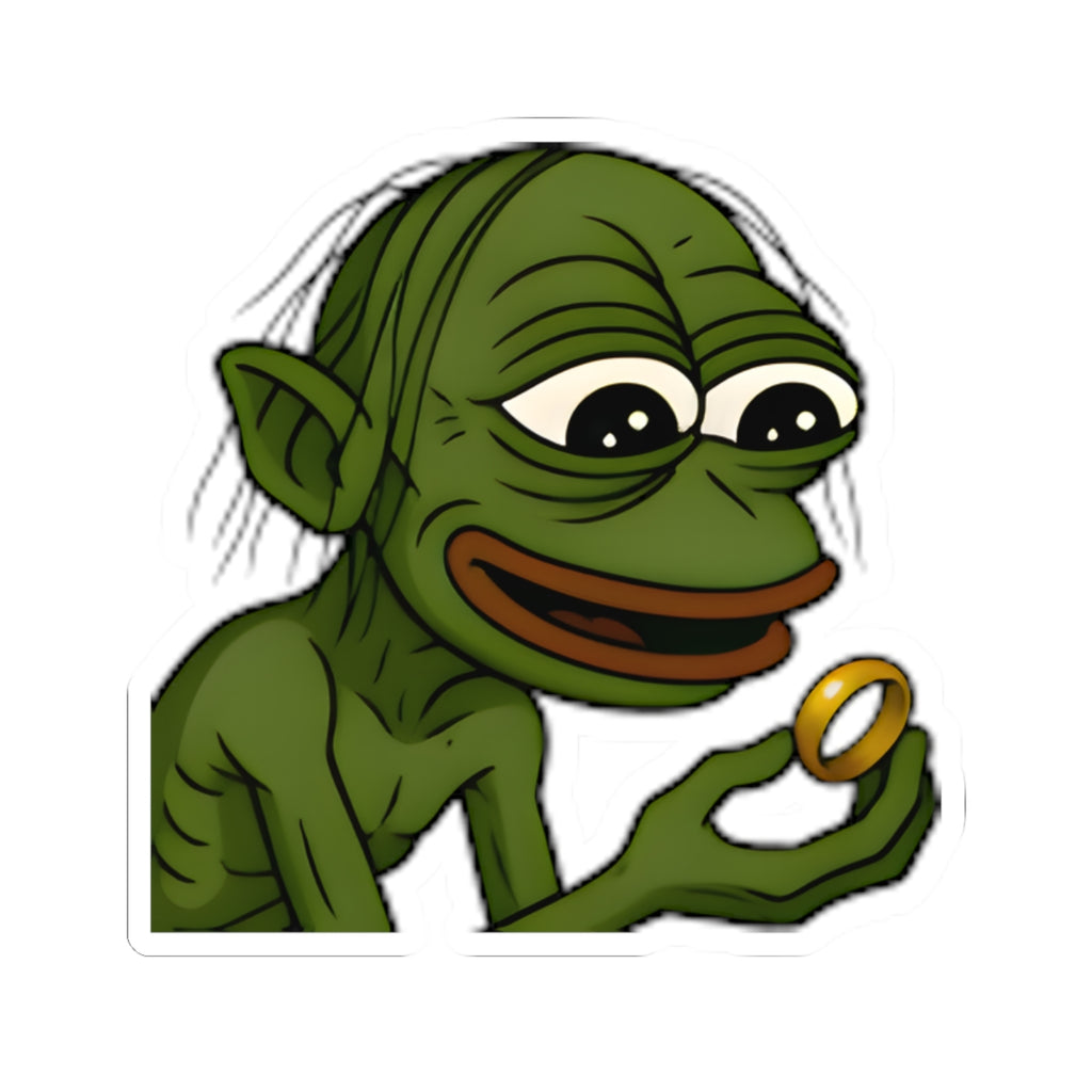 Pepe Gollum Sticker — Funny Green Character Holding Ring Kiss-Cut Sticker