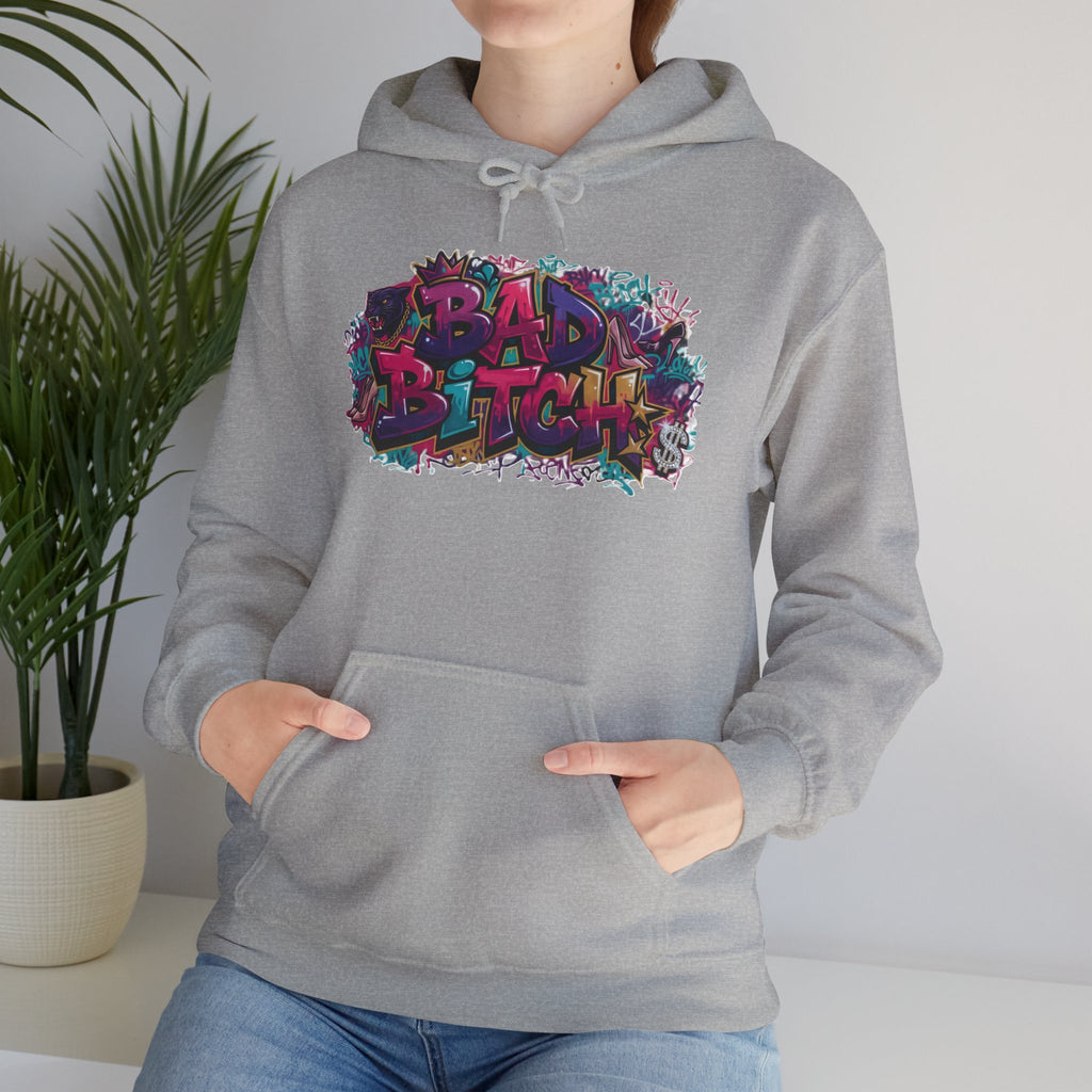 Graphic Hoodie — 'Bad Bitch' Colorful Graffiti Streetwear Pullover
