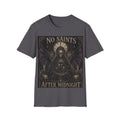 No Saints Graphic T-Shirt — Gothic Skull Clock Design