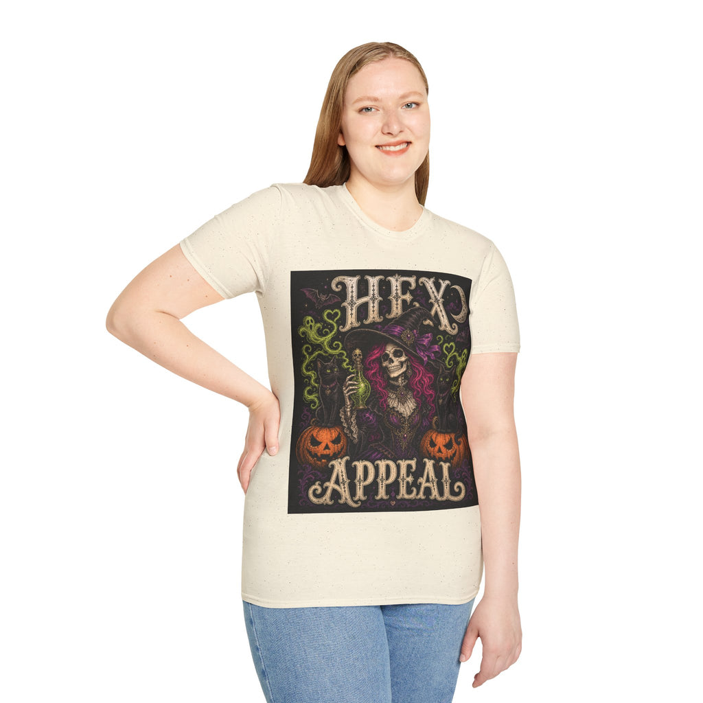 Witchy Halloween T‑Shirt — 'Hex Appears' Skull Witch Graphic Tee