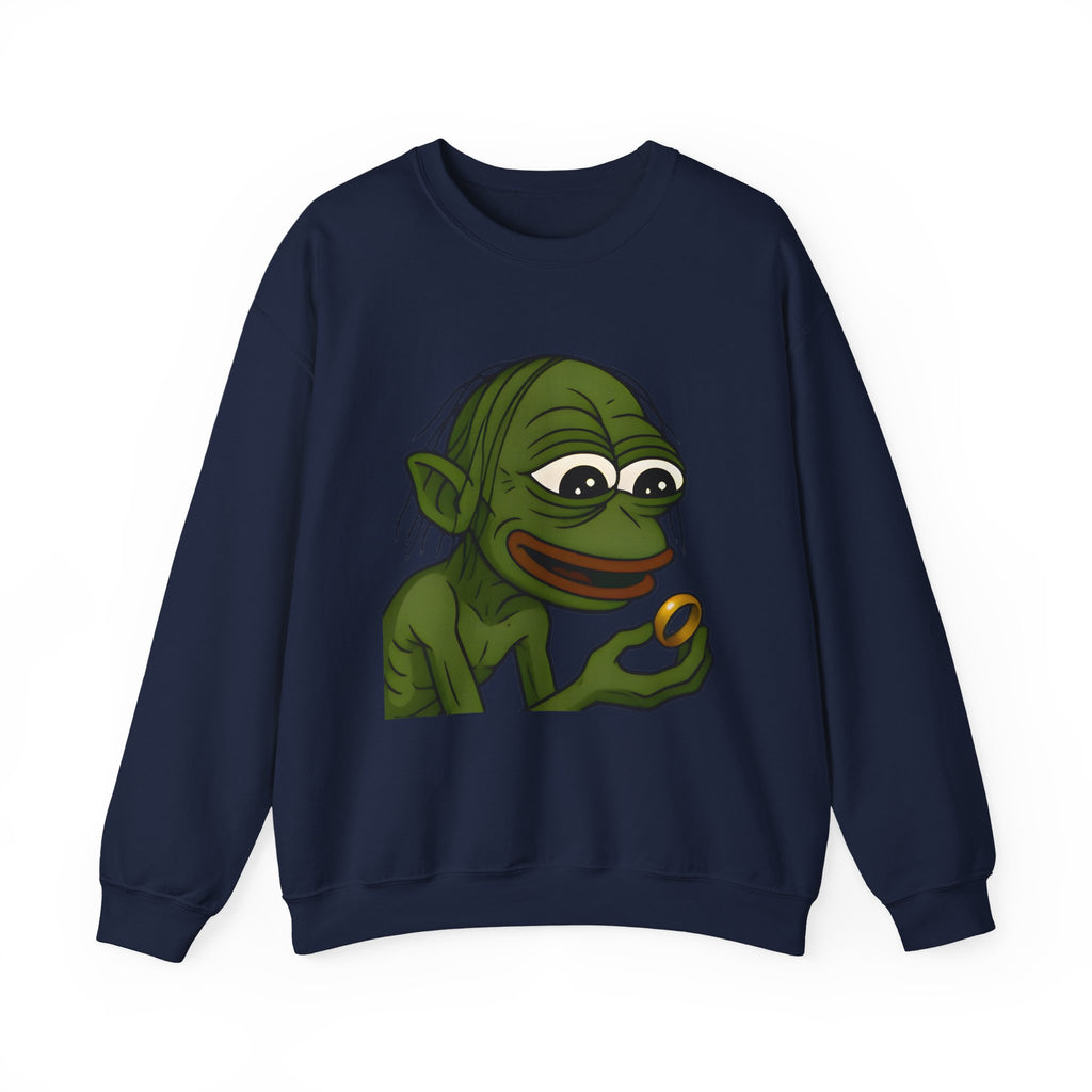 Crewneck Sweatshirt — Cartoon Goblin Holding Ring Graphic