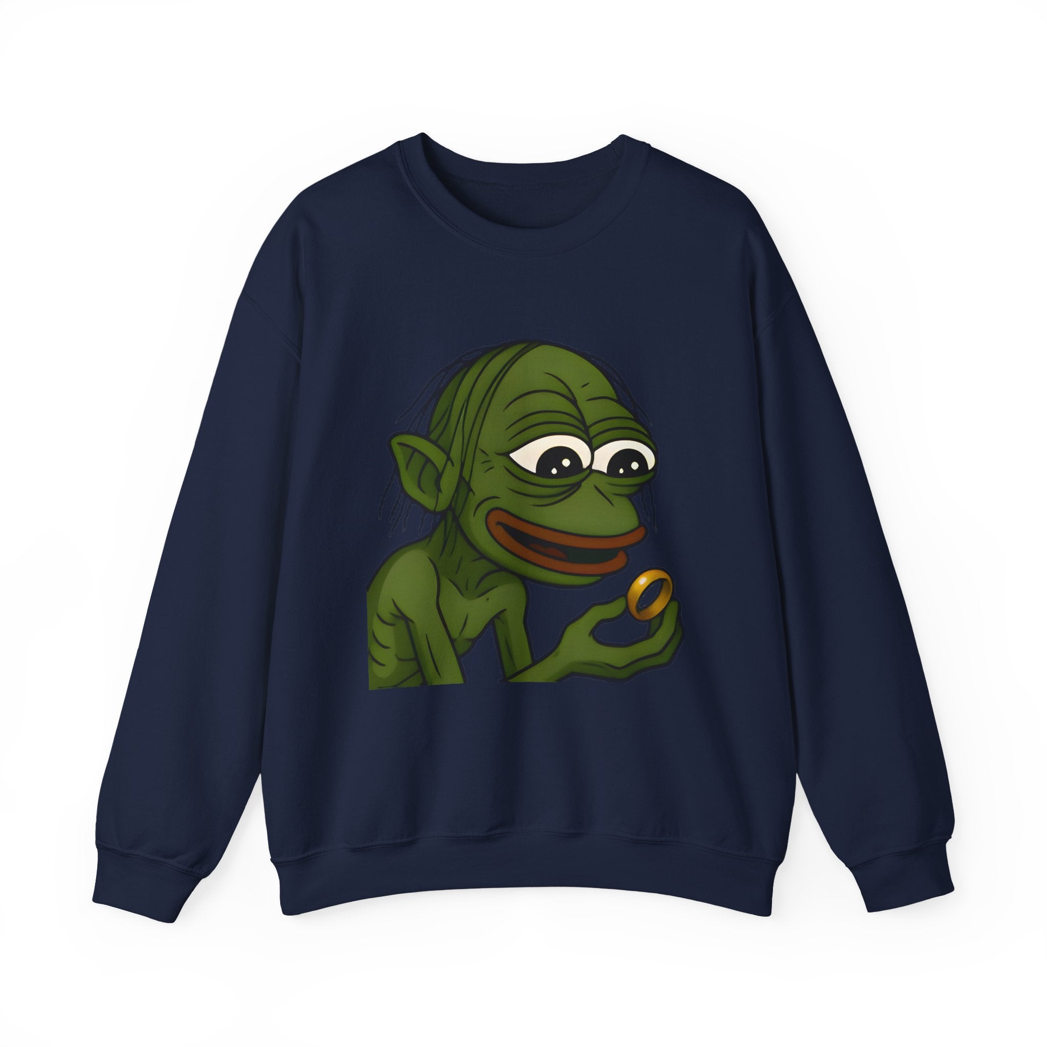 Crewneck Sweatshirt — Cartoon Goblin Holding Ring Graphic