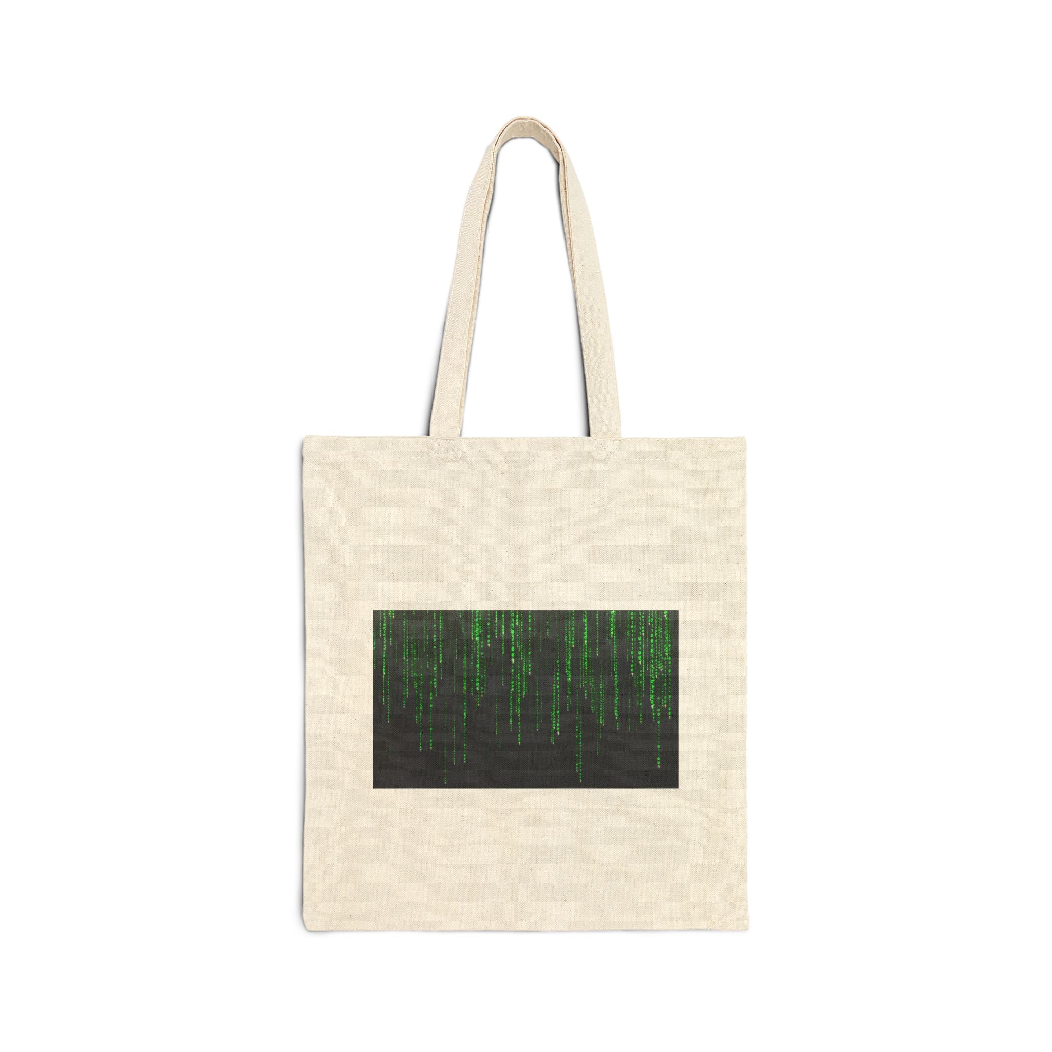 Matrix Code Canvas Tote Bag — Green Digital Rain Laptop & Grocery Tote