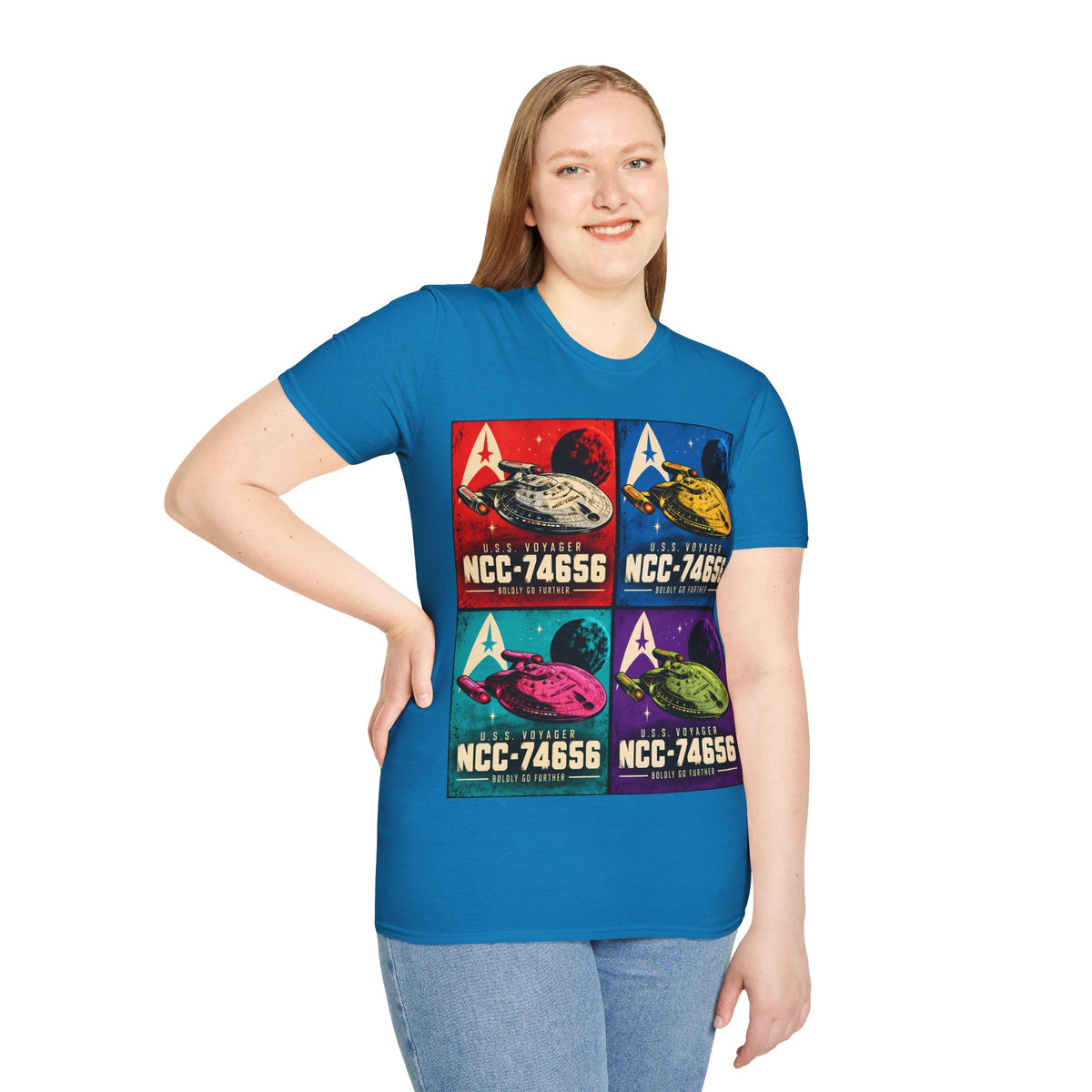 Starship Pop Art T-Shirt — U.S.S. Voyager NCC-74656 Retro Sci‑Fi Tee