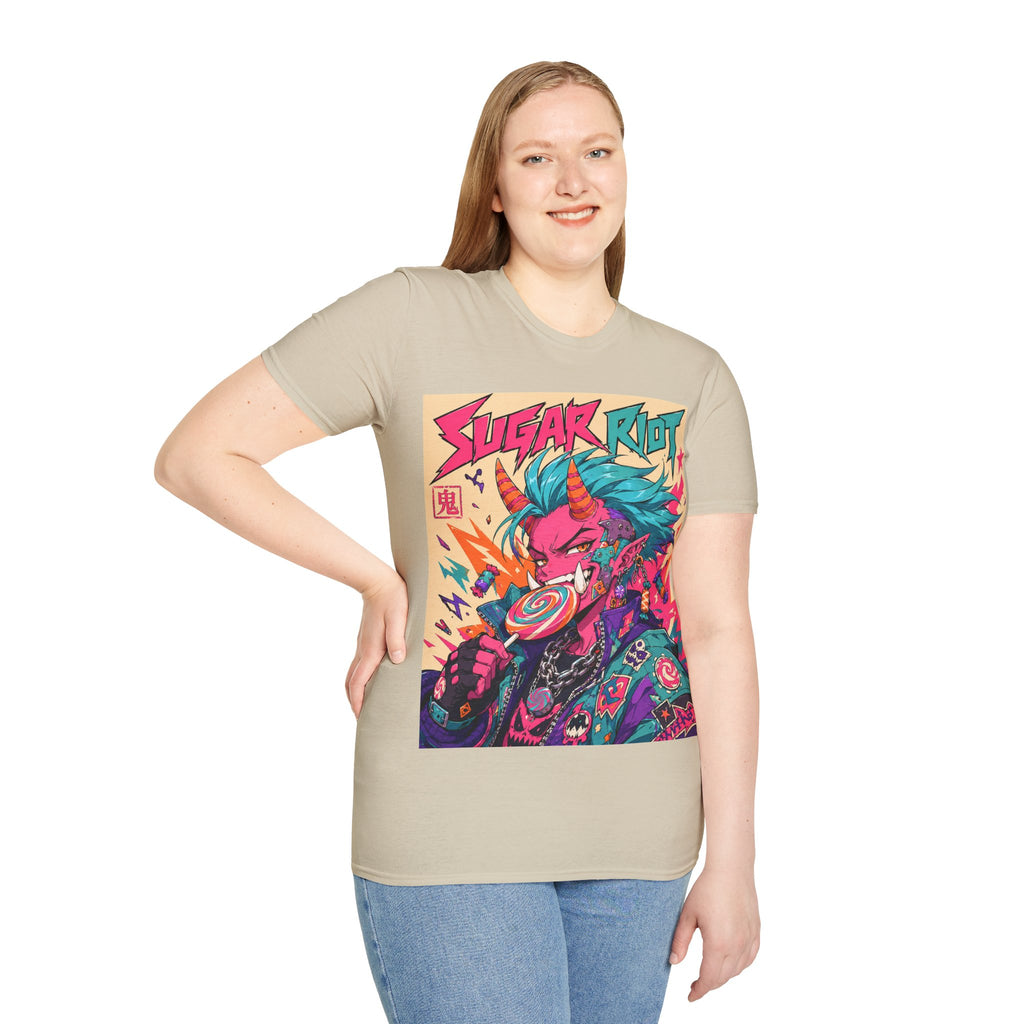 Sugar Riot T‑Shirt — Colorful Punk Unicorn Candy Skull Graphic Tee