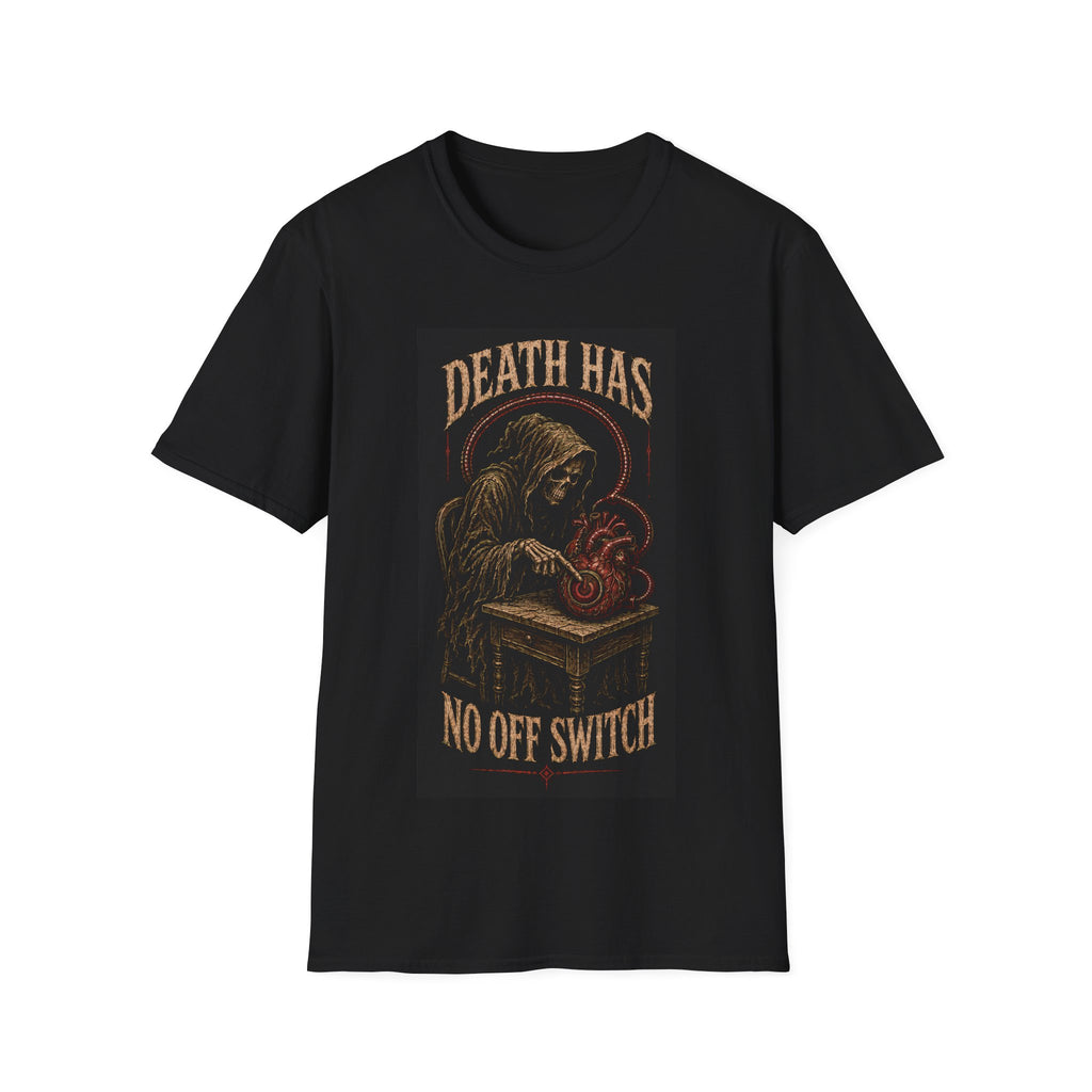 Death Has No Off Switch Graphic T-Shirt — Grim Reaper Vintage Dark Tee