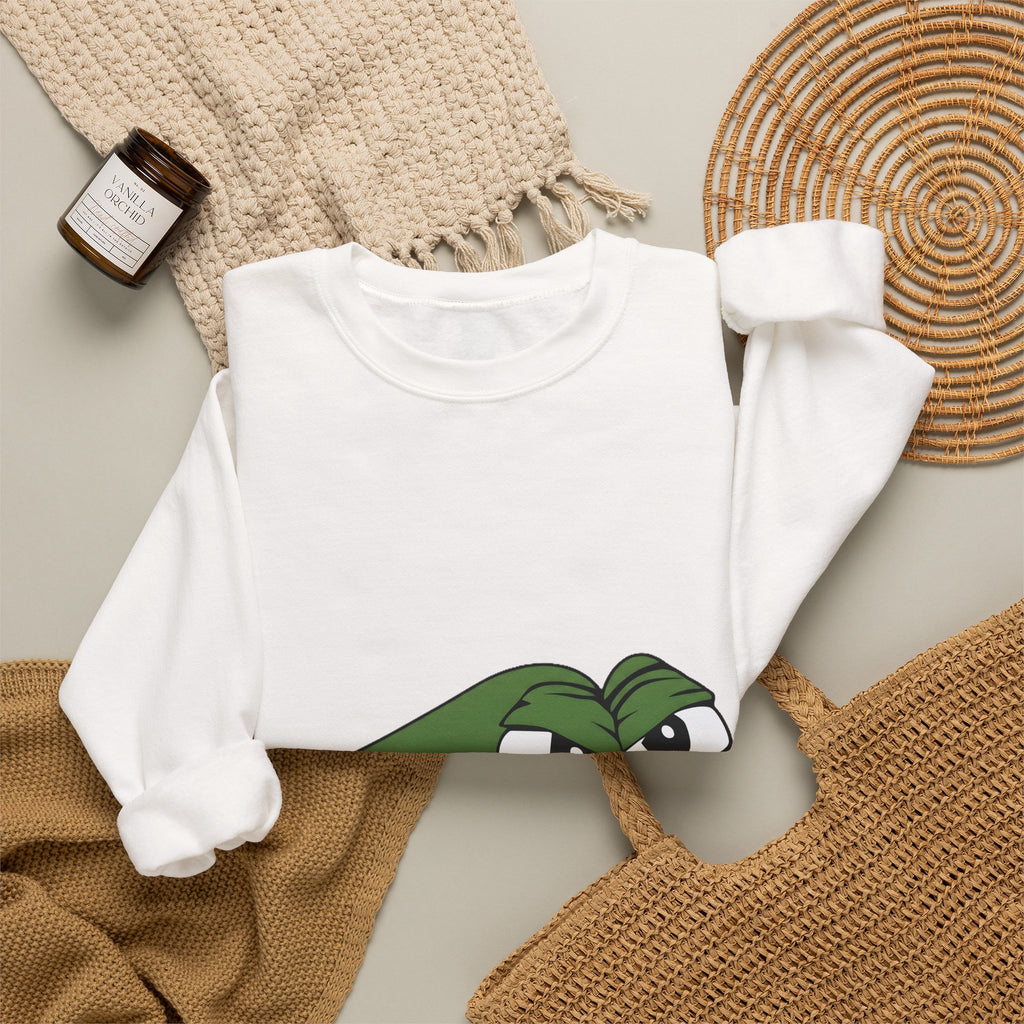 Pepe Meme Crewneck Sweatshirt — Grumpy Frog Graphic Pullover