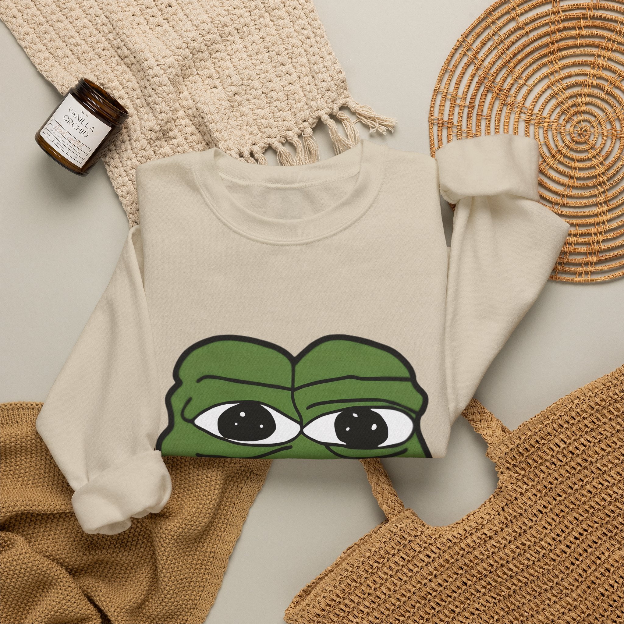 Pepe Frog Graphic Sweatshirt — Sad Frog Meme Crewneck