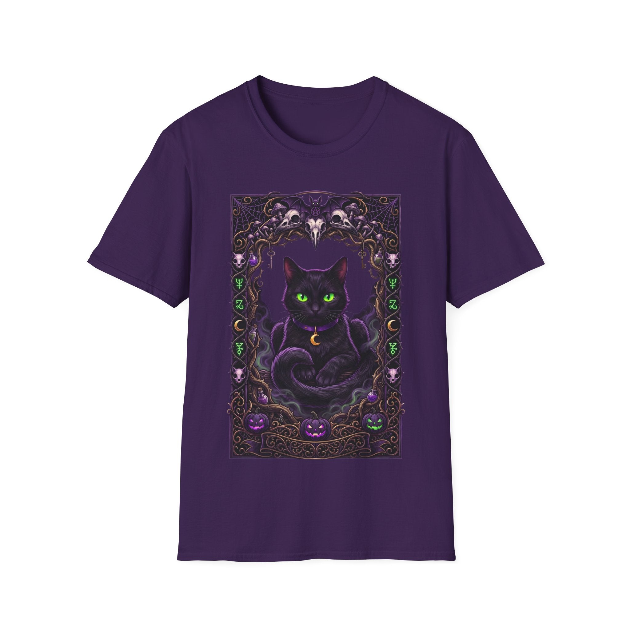 Mystic Green-Eyed Cat Tee - Gothic Occult Cat Graphic T-Shirt