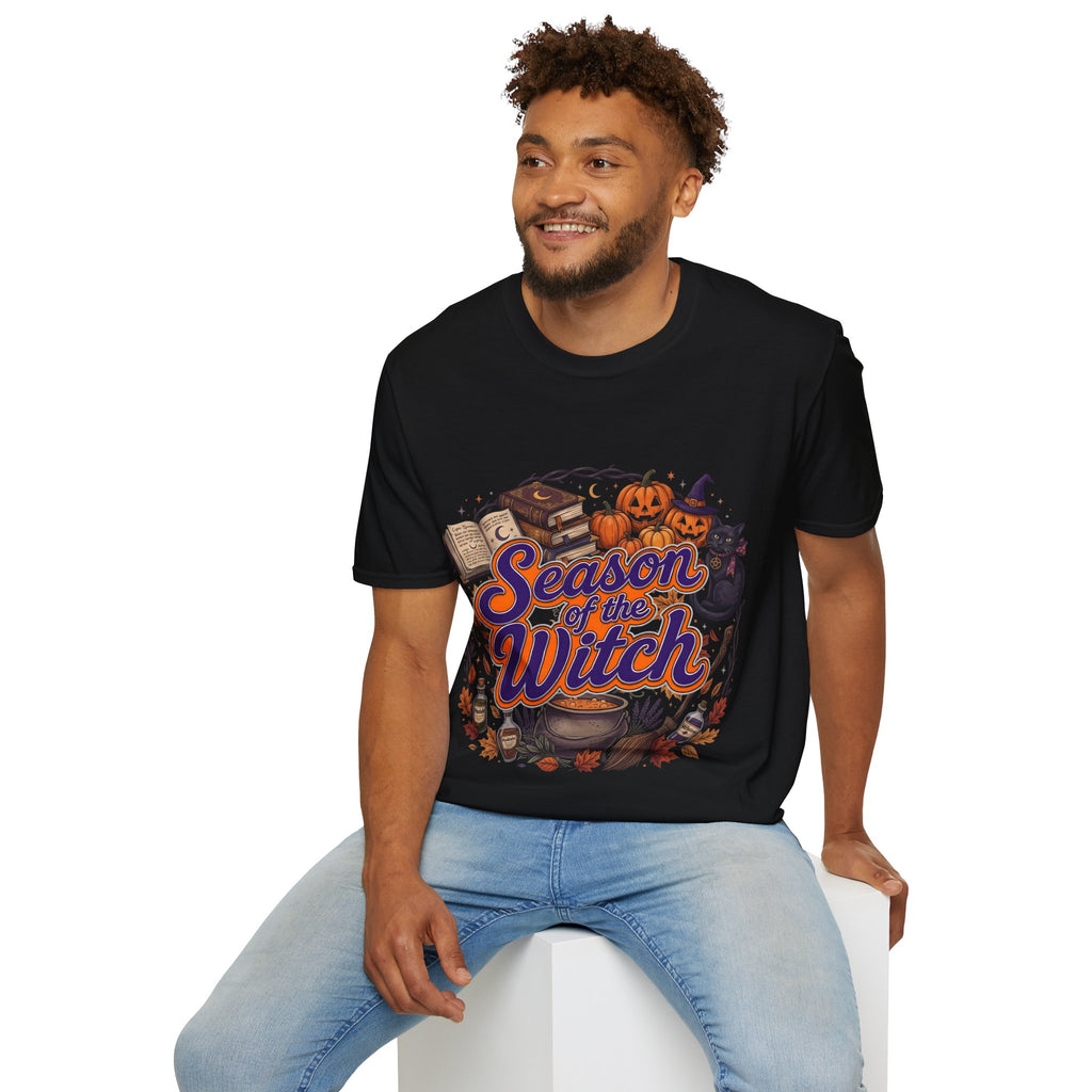 Season of the Witch Halloween T-Shirt — Pumpkin, Witch Hat & Spellbook Tee
