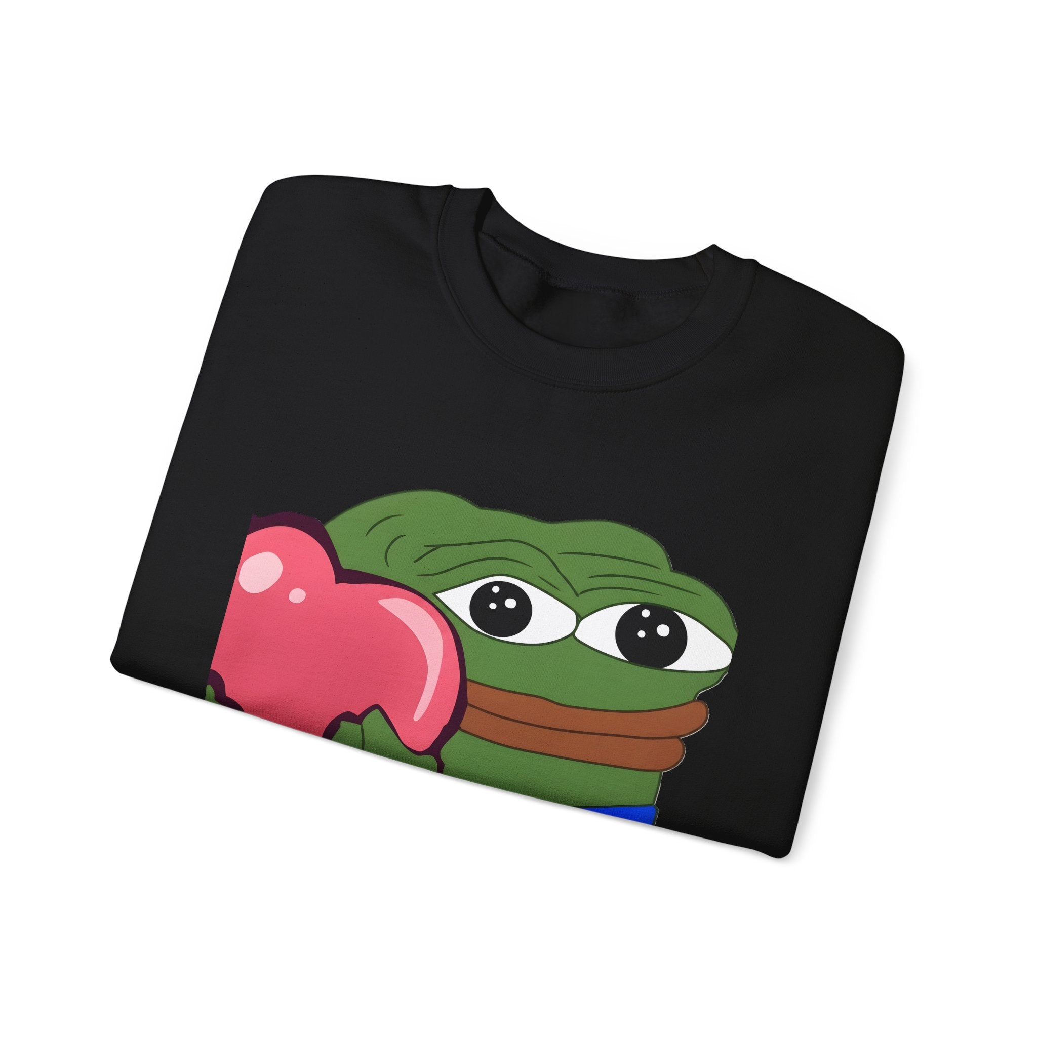 Pepe Heart Crewneck Sweatshirt - Cute Pepe Holding Pink Heart Graphic