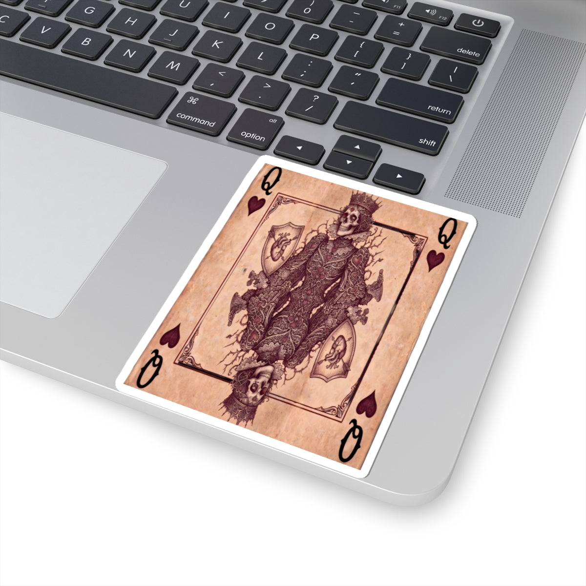 Vintage Queen of Hearts Skull Playing Card Kiss-Cut Sticker