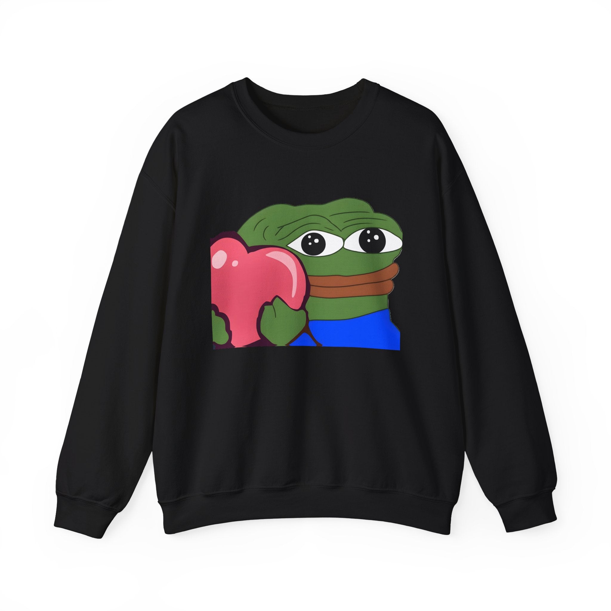 Pepe Heart Crewneck Sweatshirt - Cute Pepe Holding Pink Heart Graphic