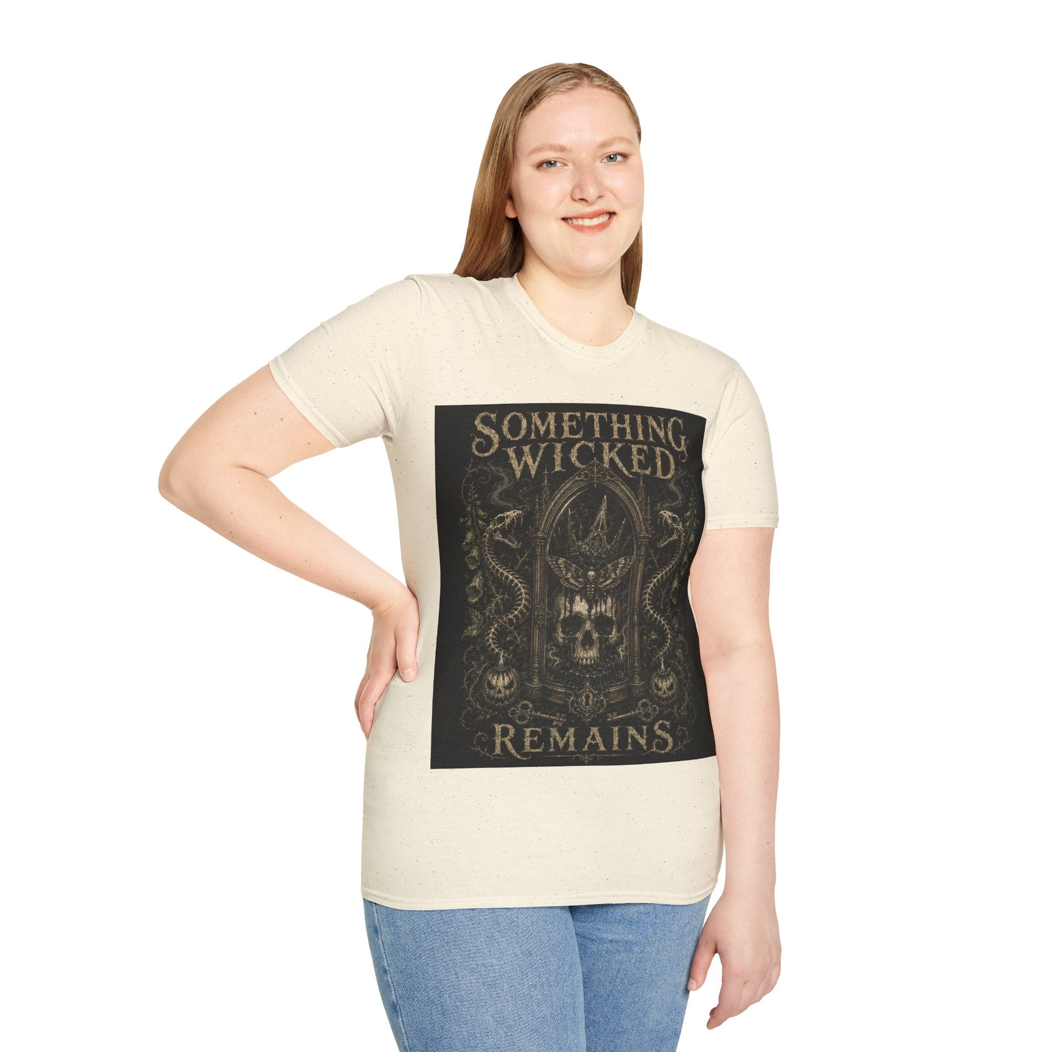 T-Shirt — "Something Wicked Remains" Gothic Skull Vintage Graphic