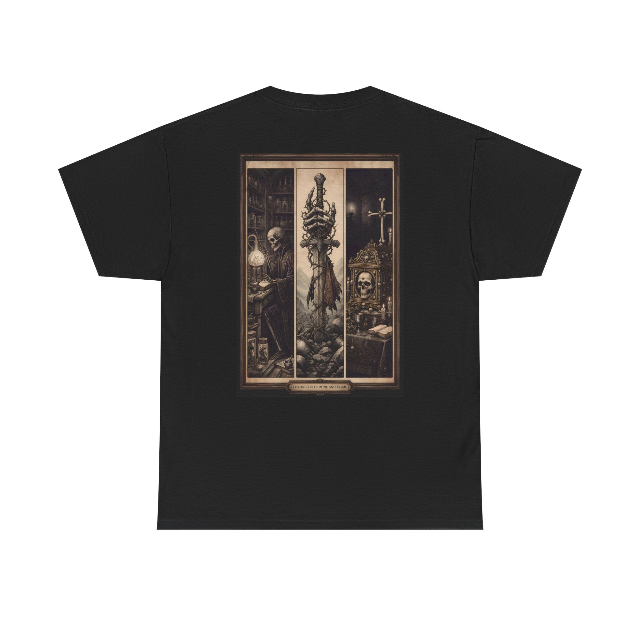 Gothic Triptych Tee — Dark Art Skeleton & Altar Graphic T-Shirt