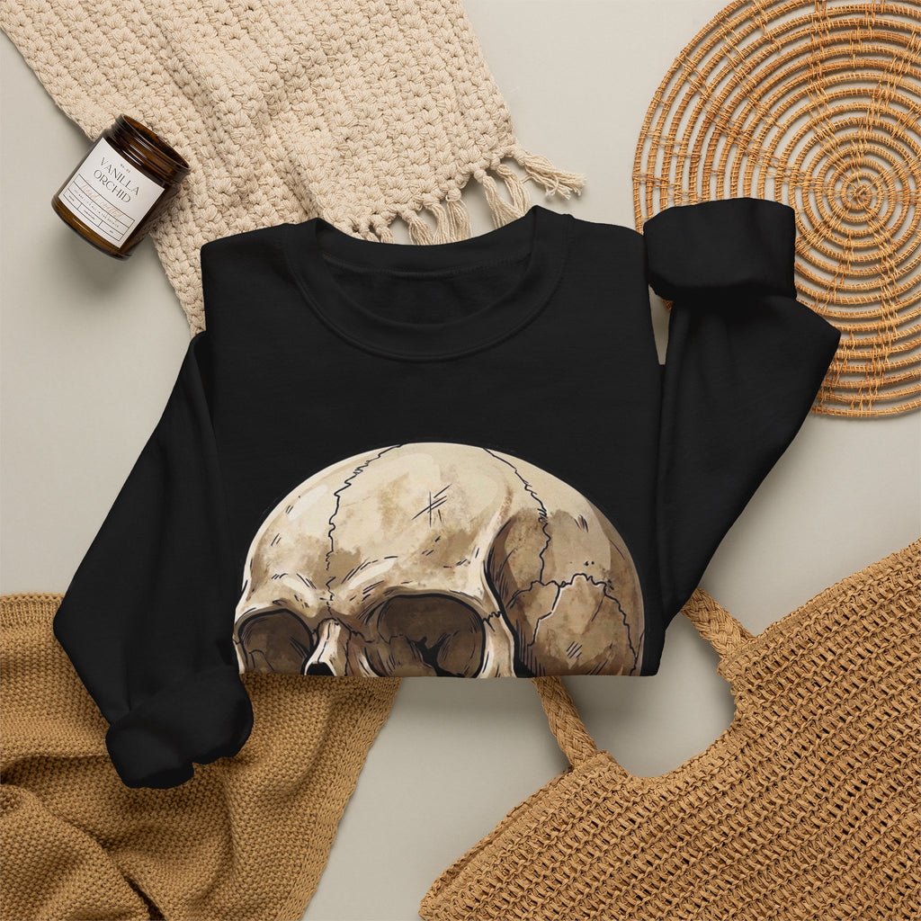 Skull Art Crewneck Sweatshirt — Vintage Anatomical Skull Graphic