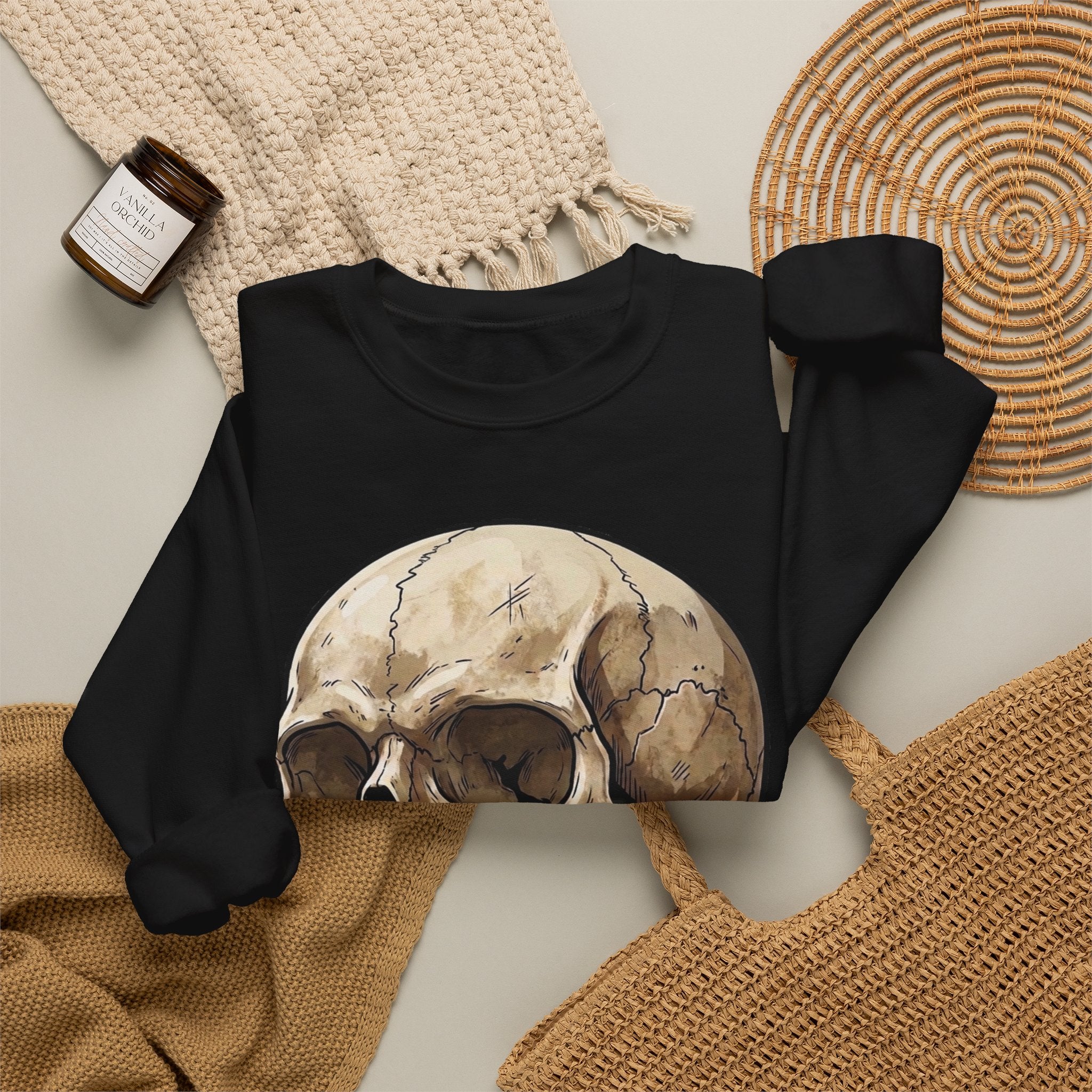 Skull Art Crewneck Sweatshirt — Vintage Anatomical Skull Graphic