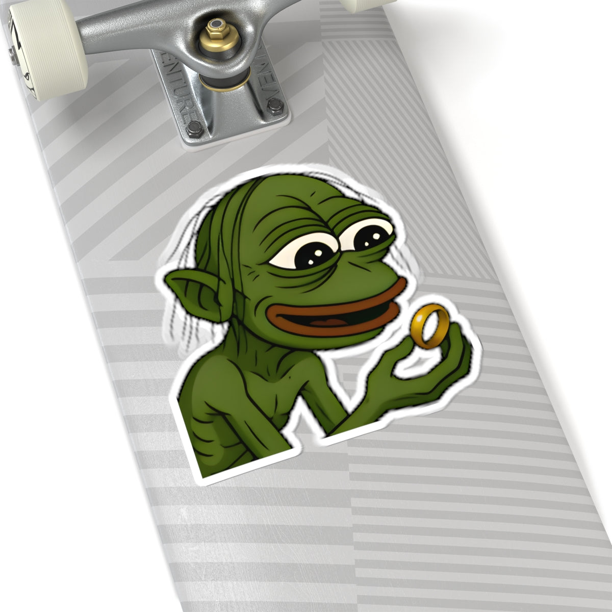 Pepe Gollum Sticker — Funny Green Character Holding Ring Kiss-Cut Sticker