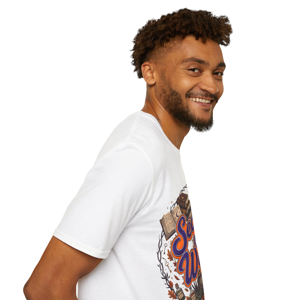 Season of the Witch Halloween T-Shirt — Pumpkin, Witch Hat & Spellbook Tee